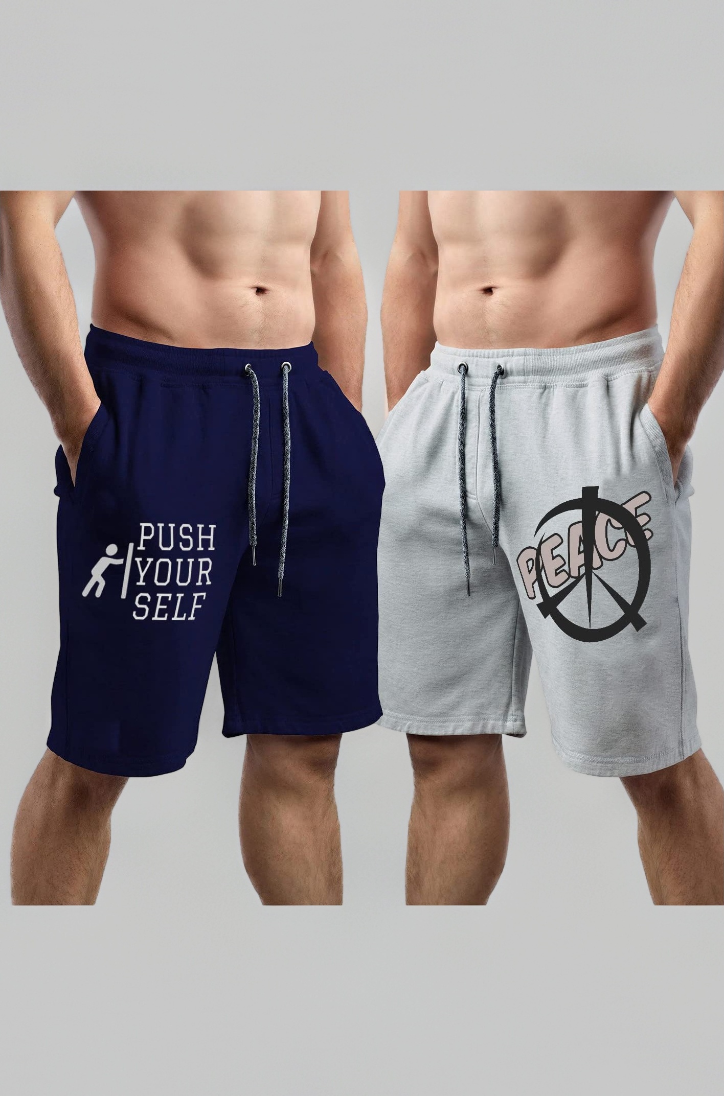 hotfits Men Blue & Grey Cotton Regular Shorts for All Season- Running, Gym, Workout, Yoga Shorts - Pack of 2