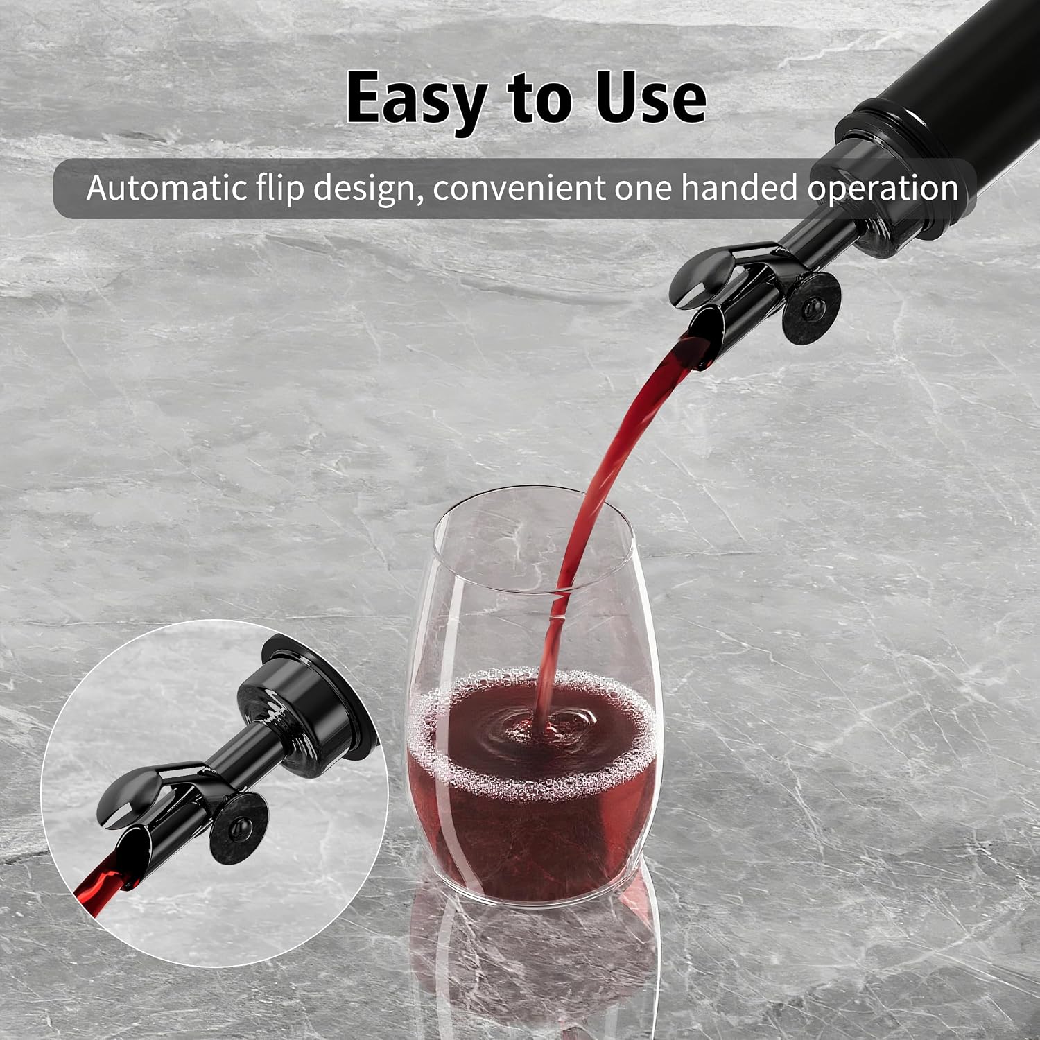Auto Flip Liquor Pour Spouts 2-Pack, Leak-Proof 304 Stainless Steel Wine Pourer & Olive Oil Dispenser with Food-Grade Silicone for Kitchen, Bar, Restaurant (Black)​