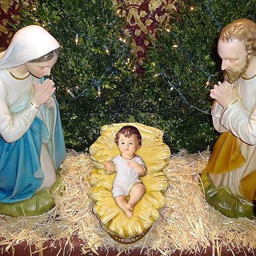 Miniatura 8 de Adorno de estatua de bebé de Jesús, 5.89 pulgadas de resina, estatua coleccionable de la natividad y santa fe