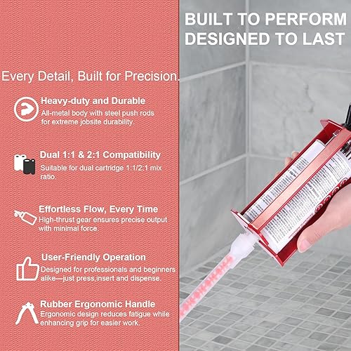 Miniatura 4 de Pistola epoxi de doble componente de 6.8 fl oz  Manual 11 y 21 aplicador adhesivo para epoxi, uretano, acrílico, pistola adhesiva de 2 partes de