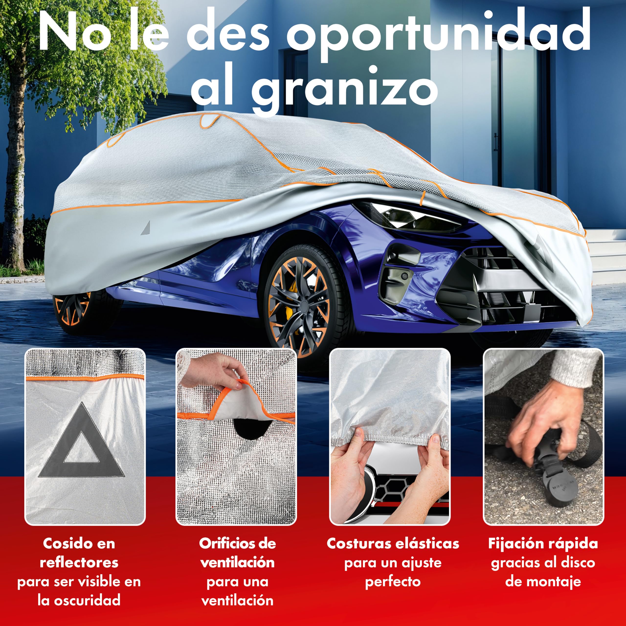 WALSER Premium Funda Antigranizo & Calor Coche, Proteccion EPE Sun Protect - Reduce la Temperatura Interior, Garaje 100% Impermeable, Cobertura Todo el Ano Talla 8