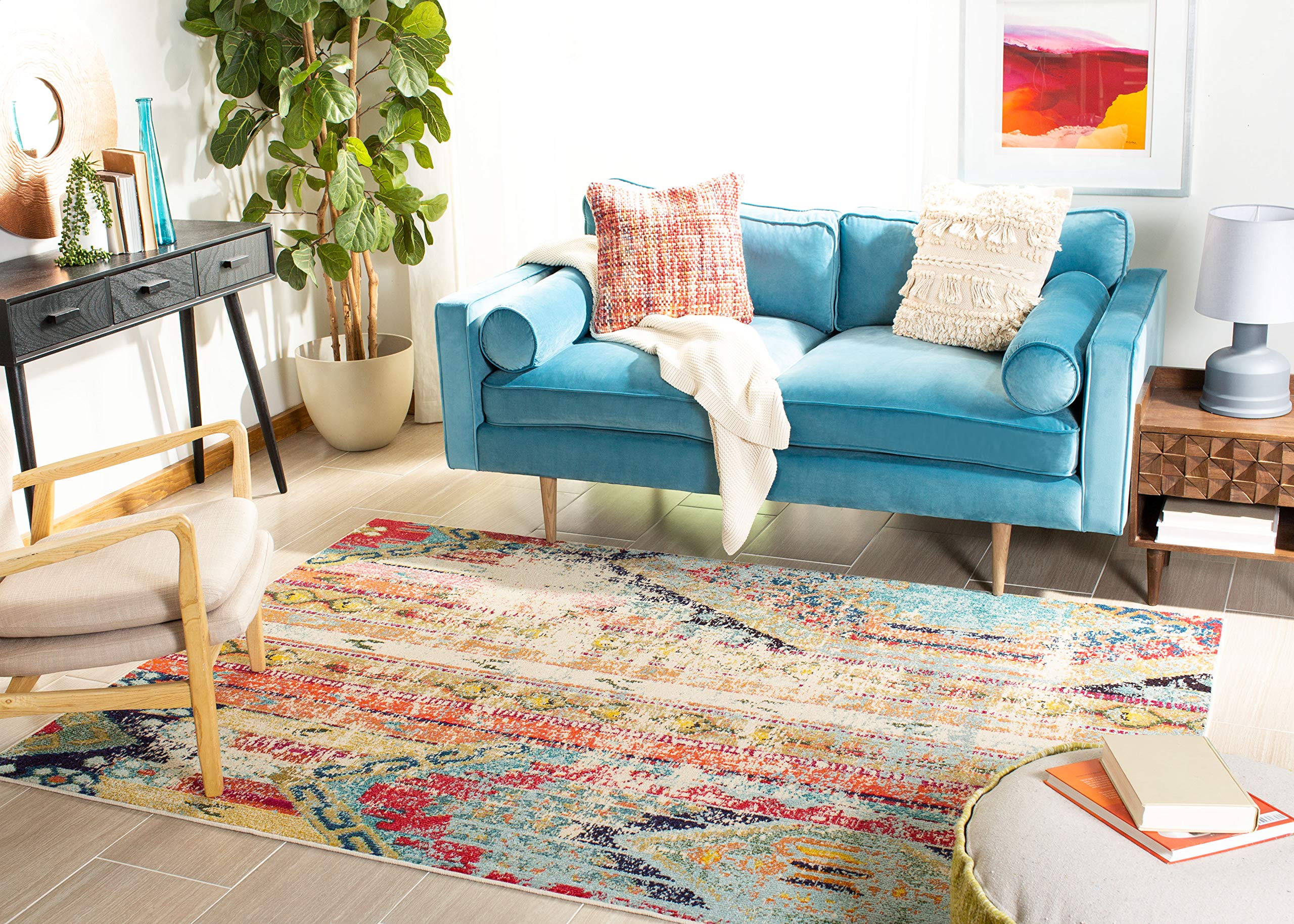 Safavieh Modern Chic Indoor Woven Rectangle Area Rug, Madison Collection, MAD422, in Blue/Orange - Image 4