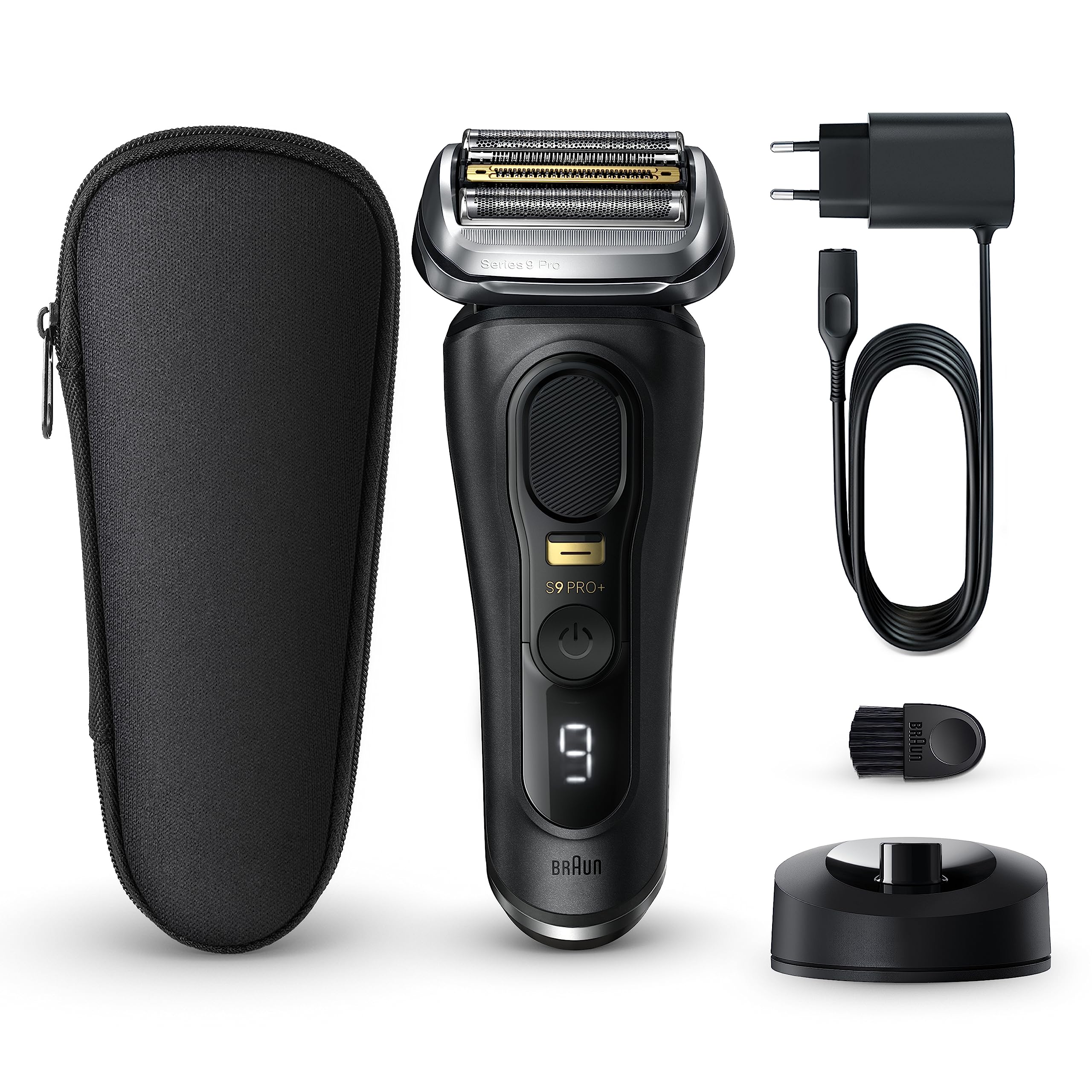 Braun Series 9 Pro+ Rasierer Herren Elektrisch, Elektrorasierer mit 5 Rasierelementen, Rasierapparat, Langhaarschneider ProTrimmer, Ladestation, 60 Min Akku, Wet&Dry, Made in Germany, 9510s, Schwarz