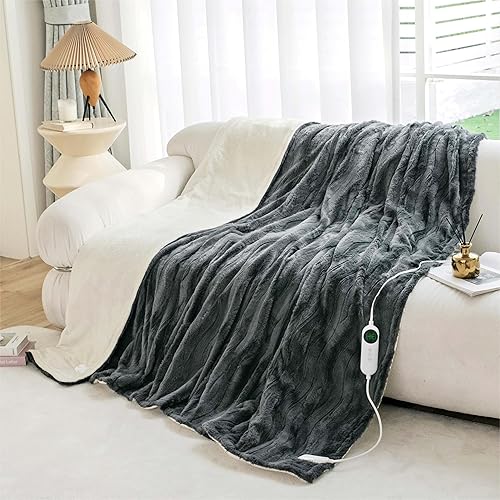 Miniatura 8 de Syalife Manta térmica tamaño Queen, manta eléctrica de piel sintética extremadamente suave con 10 niveles de calefacción y apagado automático de 2 a