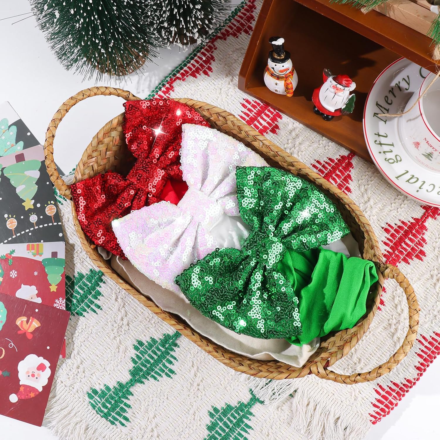 Christmas Headbands for Girls Sequins Large Bows Toddler Glitter Hair Bows Christmas Hair Accessories Santa Headband Infant Kids Red White Green