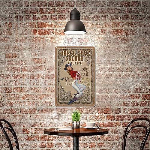 Miniatura 6 de Cartel de metal pinup de vaquera, letrero de metal de herradura y oportunidad, letrero de metal para garaje para hombre, cueva, bar, garaje,