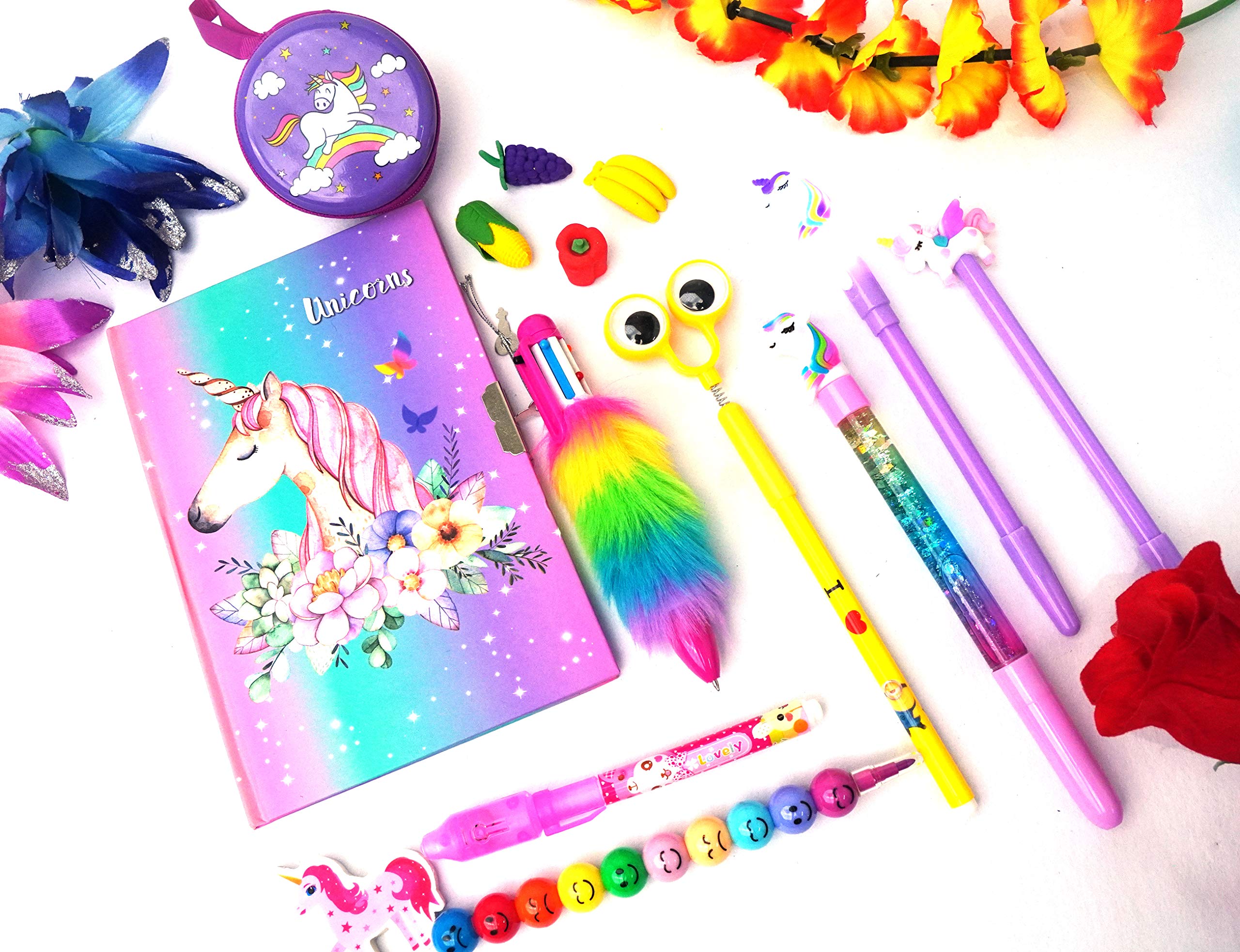 RELIA ONLINE Unicorn Lock Diary, Unicorn Glitter Pen, Stack Smiley Pencil, Invisible Pen, Light Pen, 6in1 Fur Pen, Unicorn & Fruit Rubber, Unicorn Coin Pouch for Girls (Multicolor) - Pack of 11 Items (B09H3HNGMH) Amazon Price History, Amazon Price Tracker