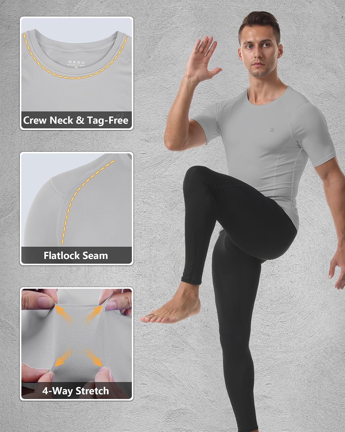 Roadbox 3 Pack Mens Compression Shirt Short Sleeve, Athletic Football Running Base Layer Cool Dry T Shirts for Sports Workout - Image 3