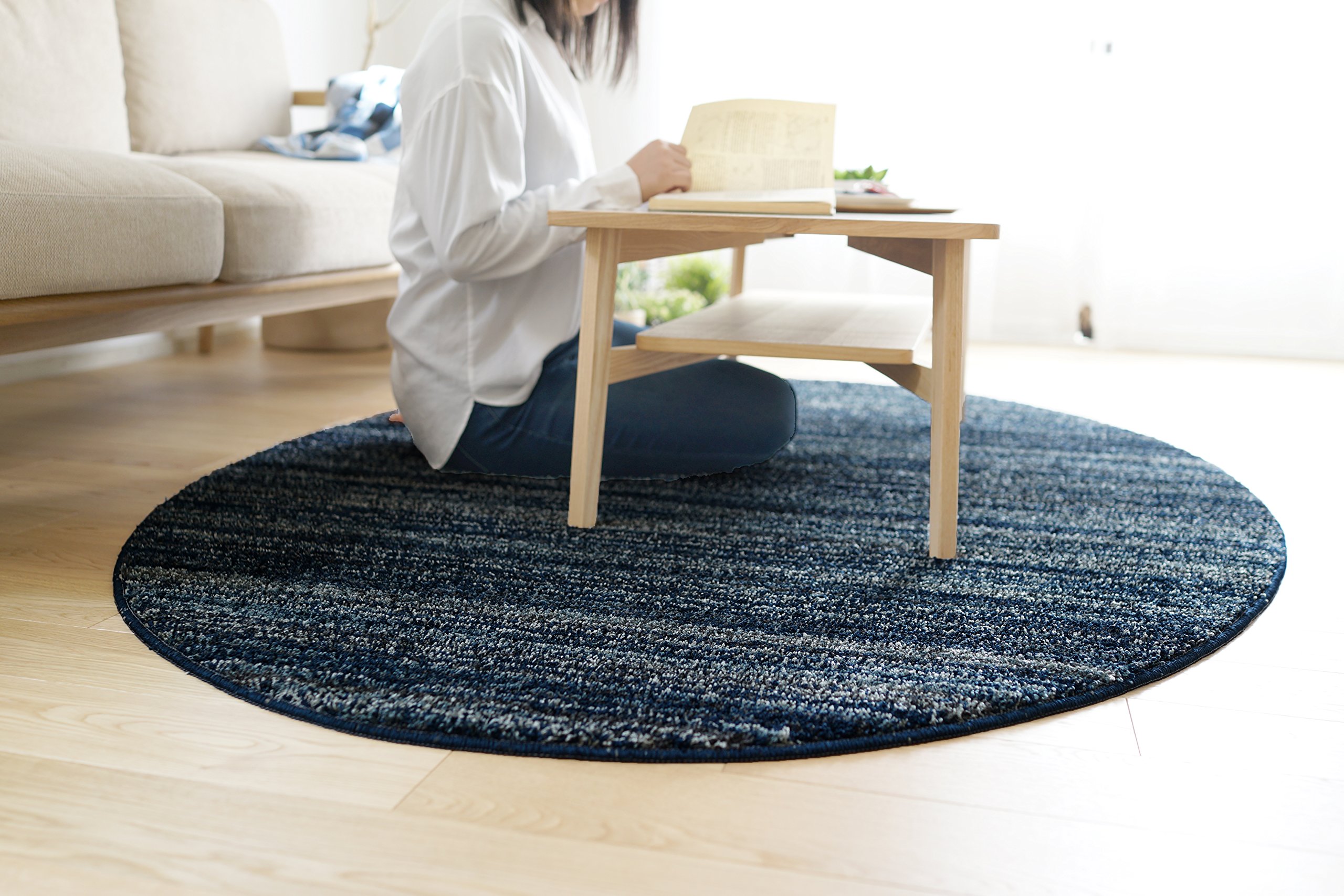 Amazon｜スミノエ(Suminoe) ラグ ネイビーグレー 円形 200×200cm 防炎 