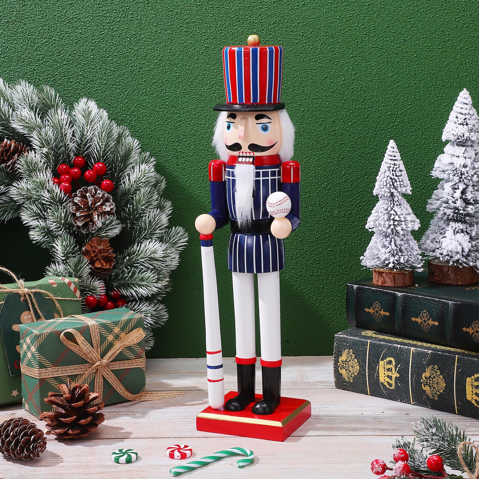 Veemoon Casse-Noisette Bois Figurine Décorative Style Sport avec Balle de Baseball Objet de Décoration de Bureau pour Fêtes