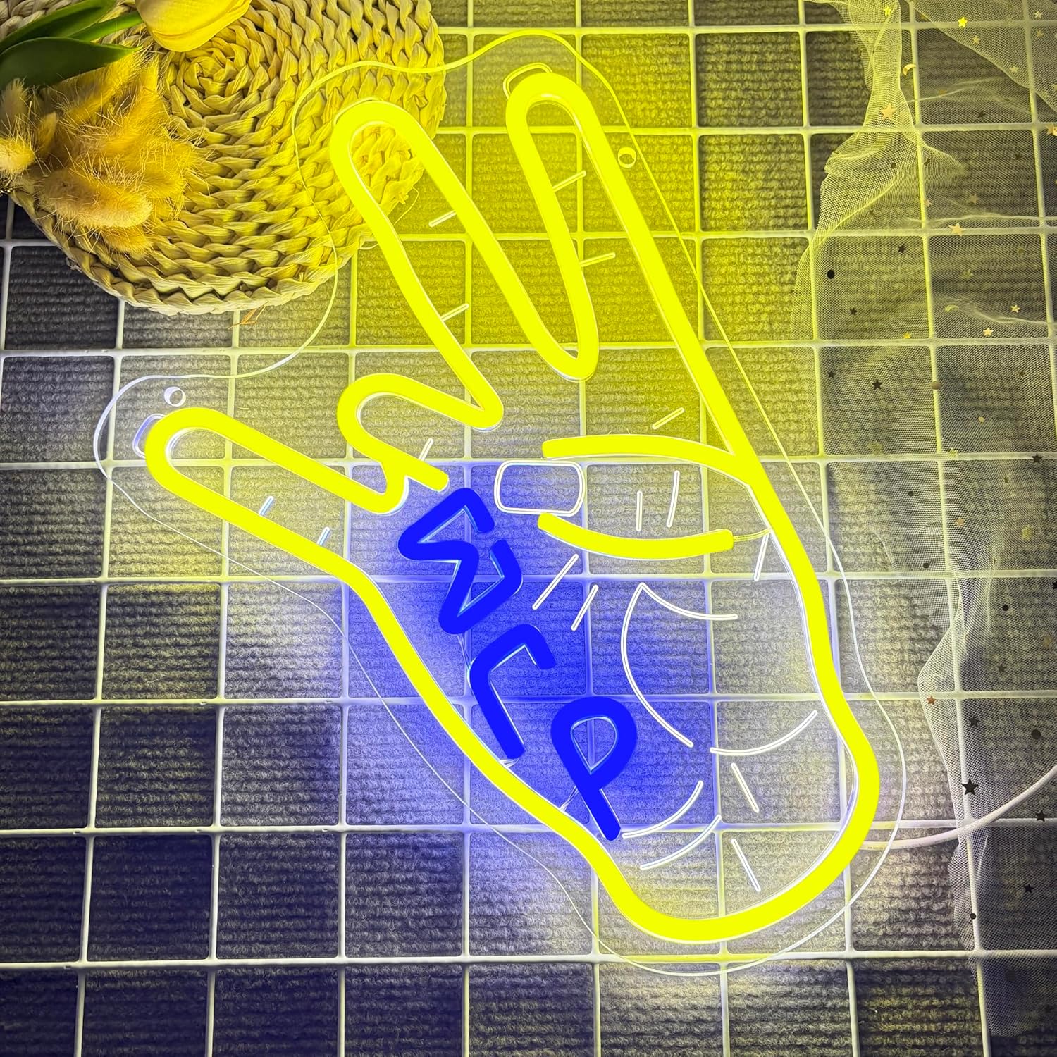 Sigma Gamma Rho Hand Neon Sign, Greek Hand Symbol Signs Neon Sign, Dimmable LED Sorority and Frat Hand Symbol Signs, Office Party Bar Cafe Decor, Family and Friends Birthday Holiday Gift(15.7*10.3in) - Image 2