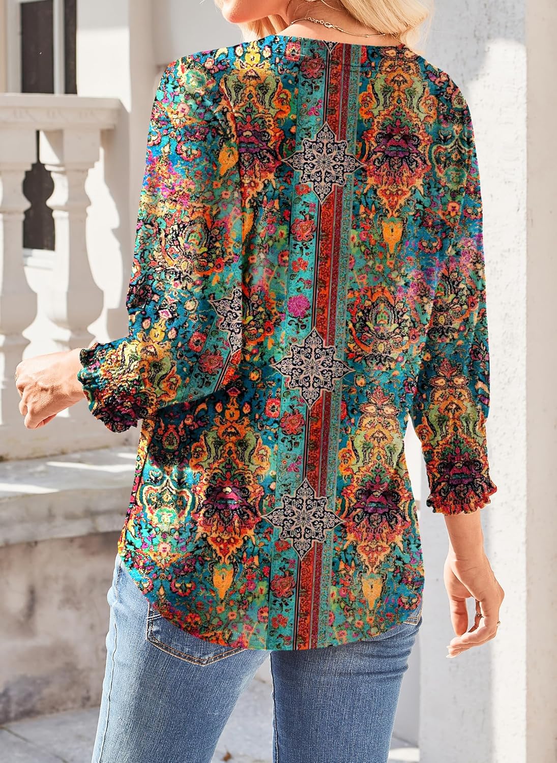 Hount 3/4 Sleeve Shirts for Women Dressy Casual Button V Neck Tops 2026 Summer Work Blouses Cute Henley Shirts - Image 5