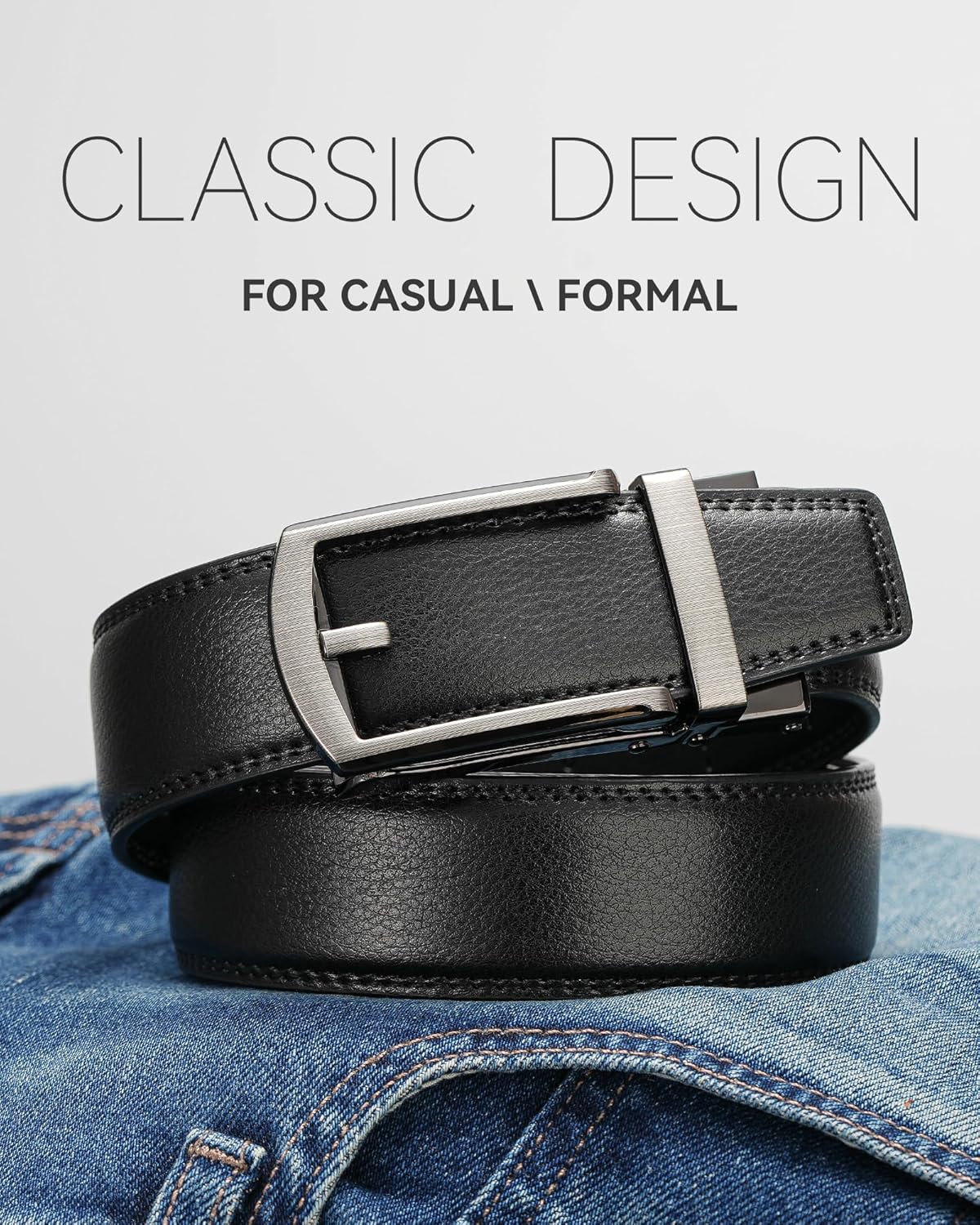 MILORDE Men's Ratchet Leather Belt for Casual Golf Dress Pants Shirts, Adjustable Fit, Comfortable and Easy To Use (35mm) - Image 4