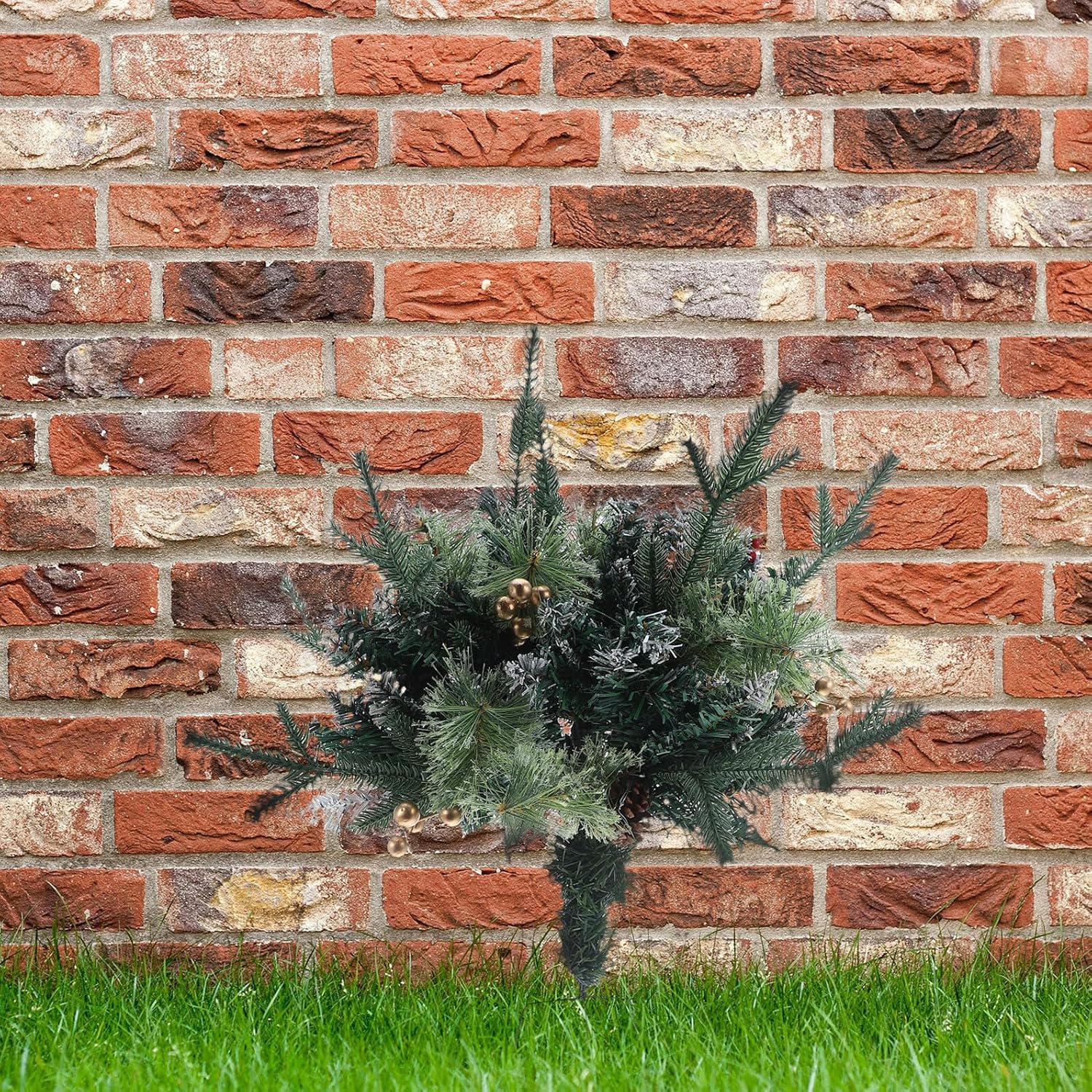Outdoor Christmas Tree Garden Stake with Red Berries Pine Cones and Artificial Pine Needles Holiday Yard Decor for Front Lawn and Patio