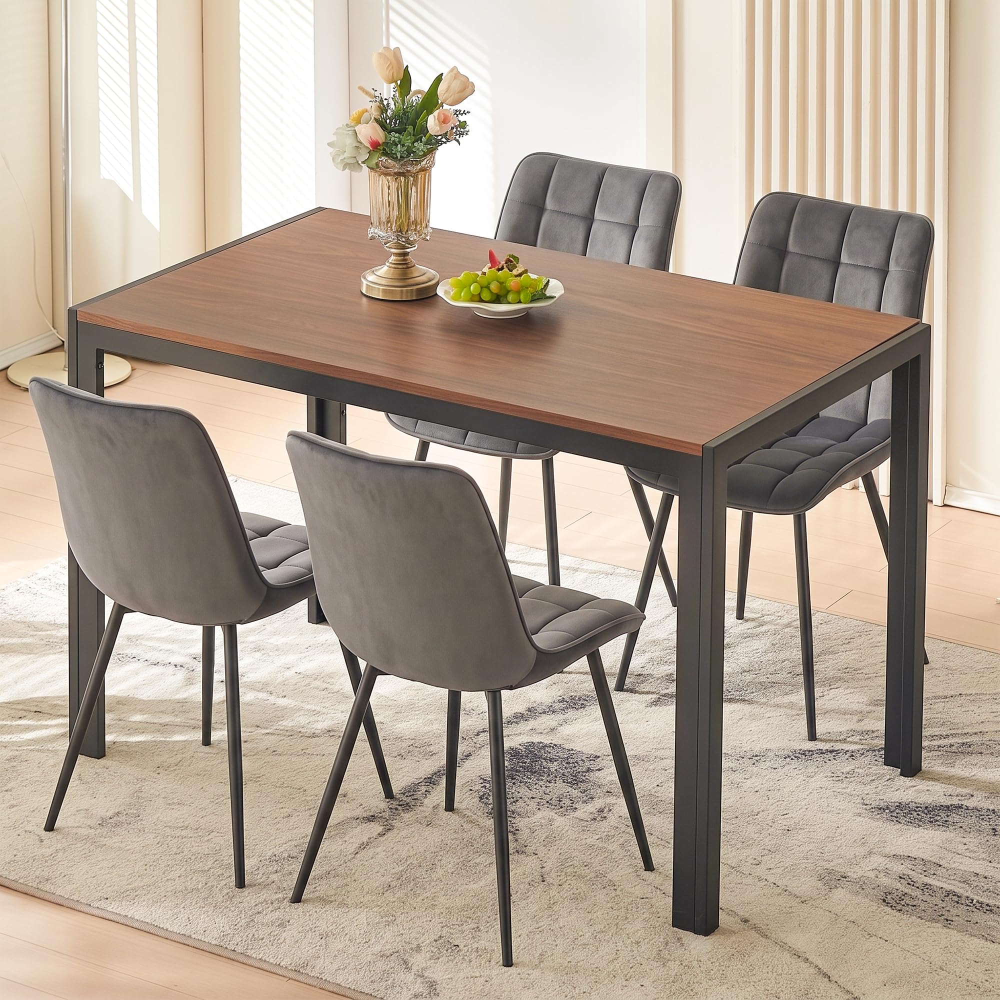 NORDICANA Esstisch, Schreibtisch, 120x70x75 cm Tisch, Küchentisch mit Eichenholz-Masereffekt, für 4 Personen, Landhausstil, mit Stahlbeinen, Tischplatte aus MDF, für Esszimmer, Homeoffice, Küche