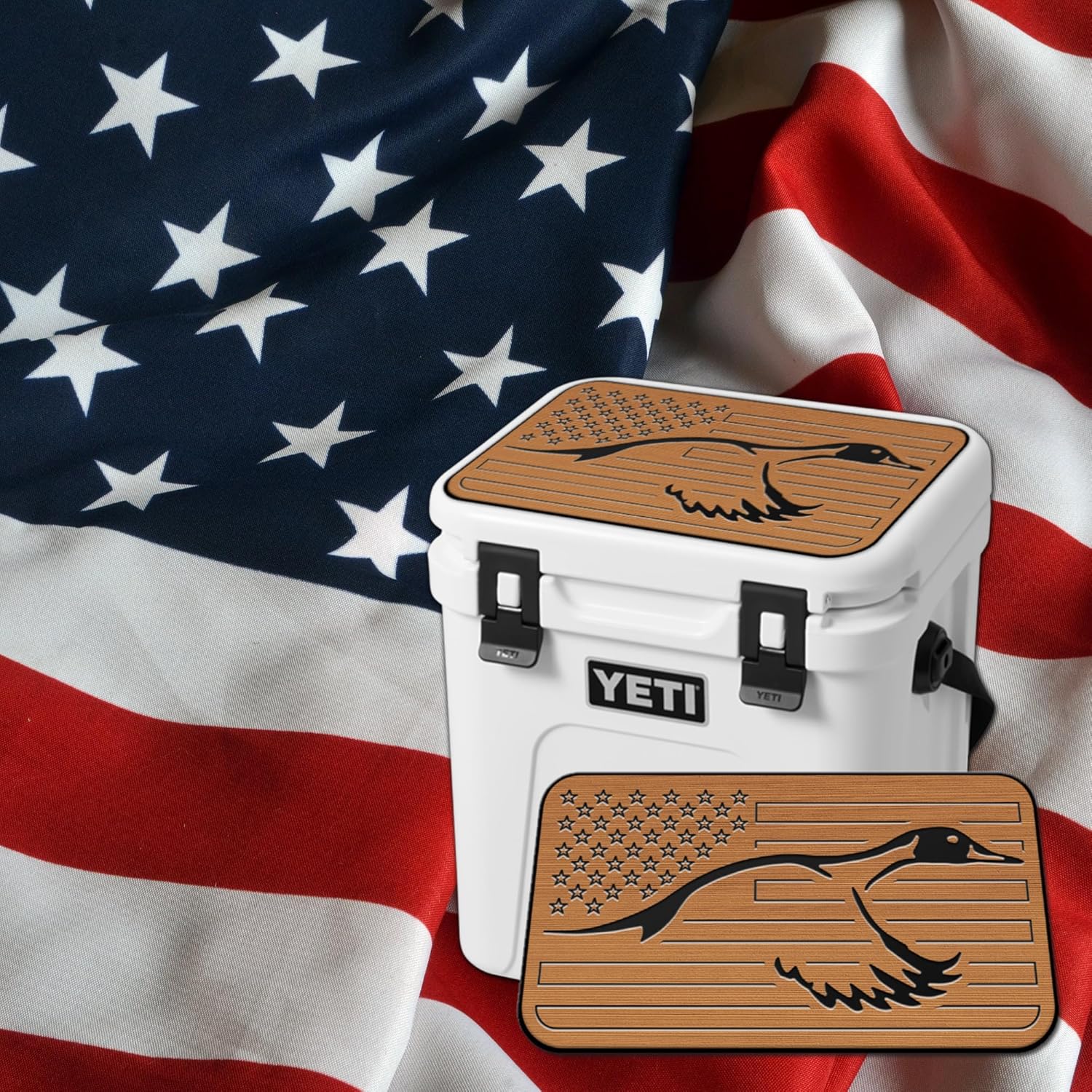 USATuff SeaDek EVA Mat Cooler Pad fits YETI | Peel & Stick Application | Non Slip Comfort Accessories - US Flag Duck Outdoorsman Hunt Design (Mocha-Black)