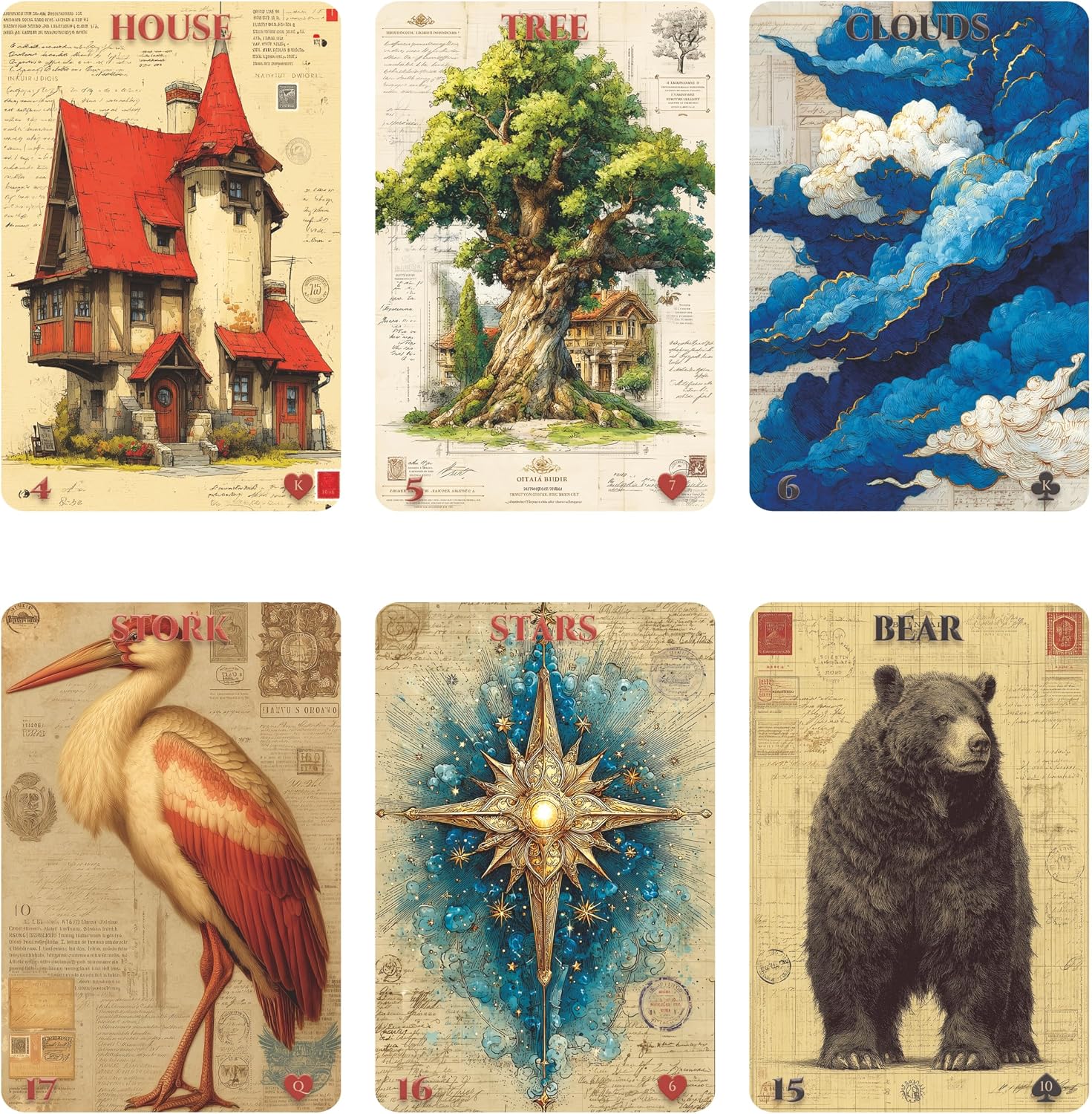 Chromatic Lenormand Oracle Cards, 36-Card Divination Deck with Vintage Floral Artwork, Paper, for Tarot Reading and Spiritual Guidance