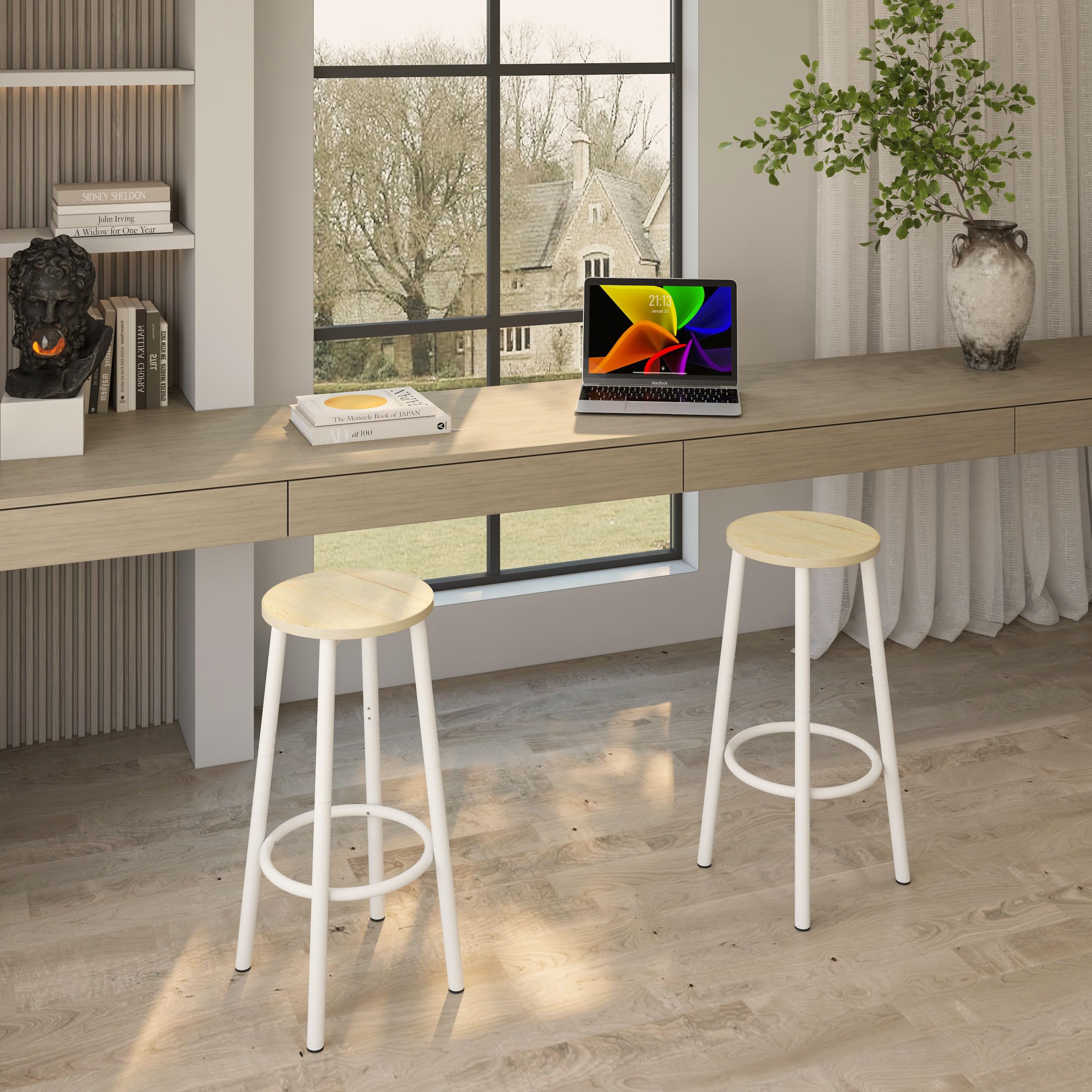 YMYNY Juego de 2 Taburetes de Bar, Taburete de Encimera de Cocina con Reposapiés, Estilo Industrial, Adecuado para Cocina, Restaurante, Sala de Fiestas 30×30×64CM Color Natural HBS512R