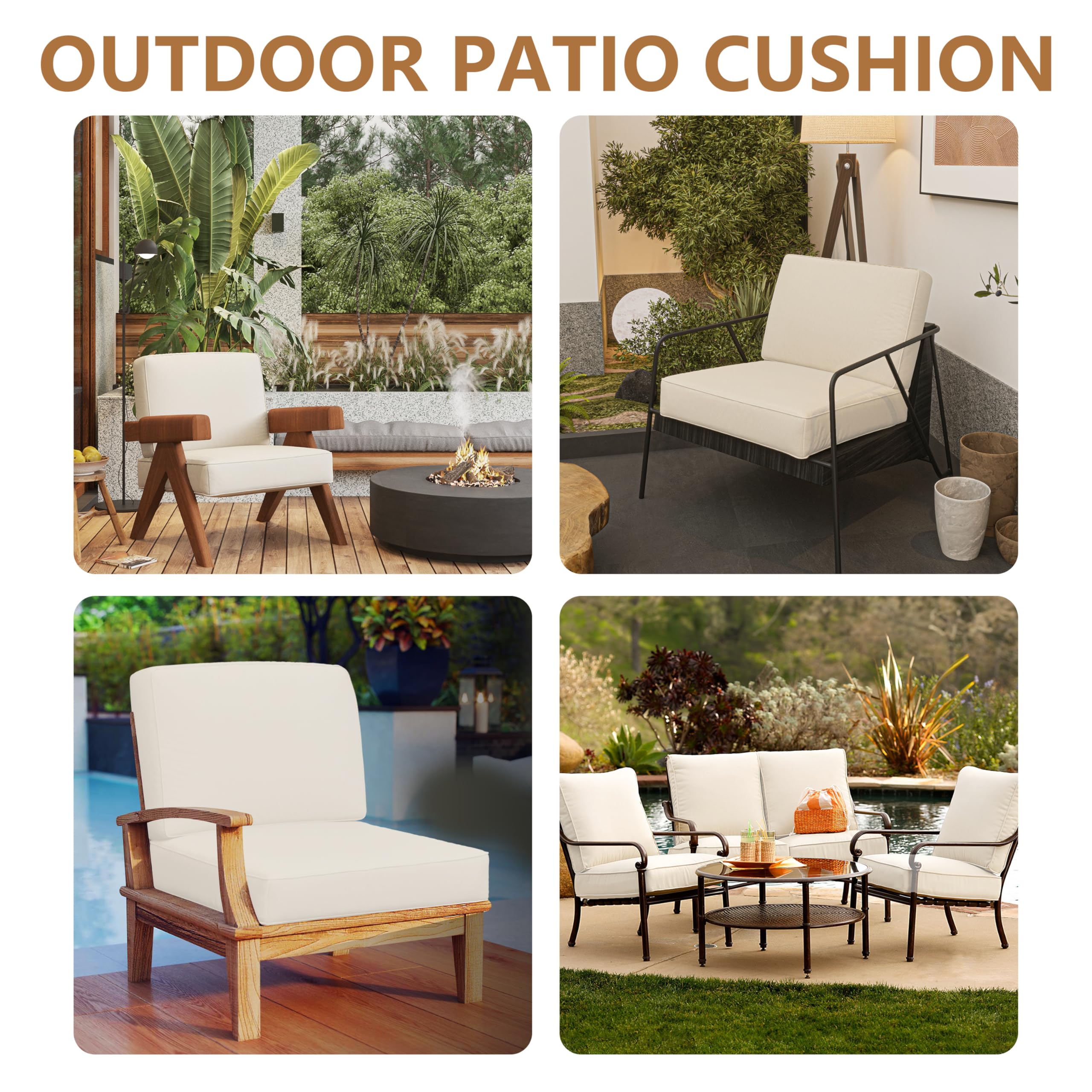 homecozy Outdoor Patio Furniture Cushion Set Waterproof, Fade Resistant, Patio Furniture Cushions with Removable Cover Back Cushion for Chair, Sofa and Couch (24 * 24-2 Pieces)