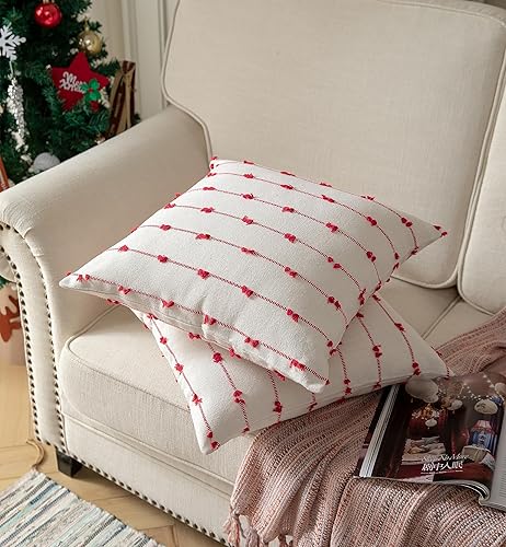 Miniatura 10 de Juego de 2 fundas de almohada bohemias de Navidad de 12 x 20 pulgadas, color beige y rojo, fundas decorativas modernas de estilo rústico para sofá,