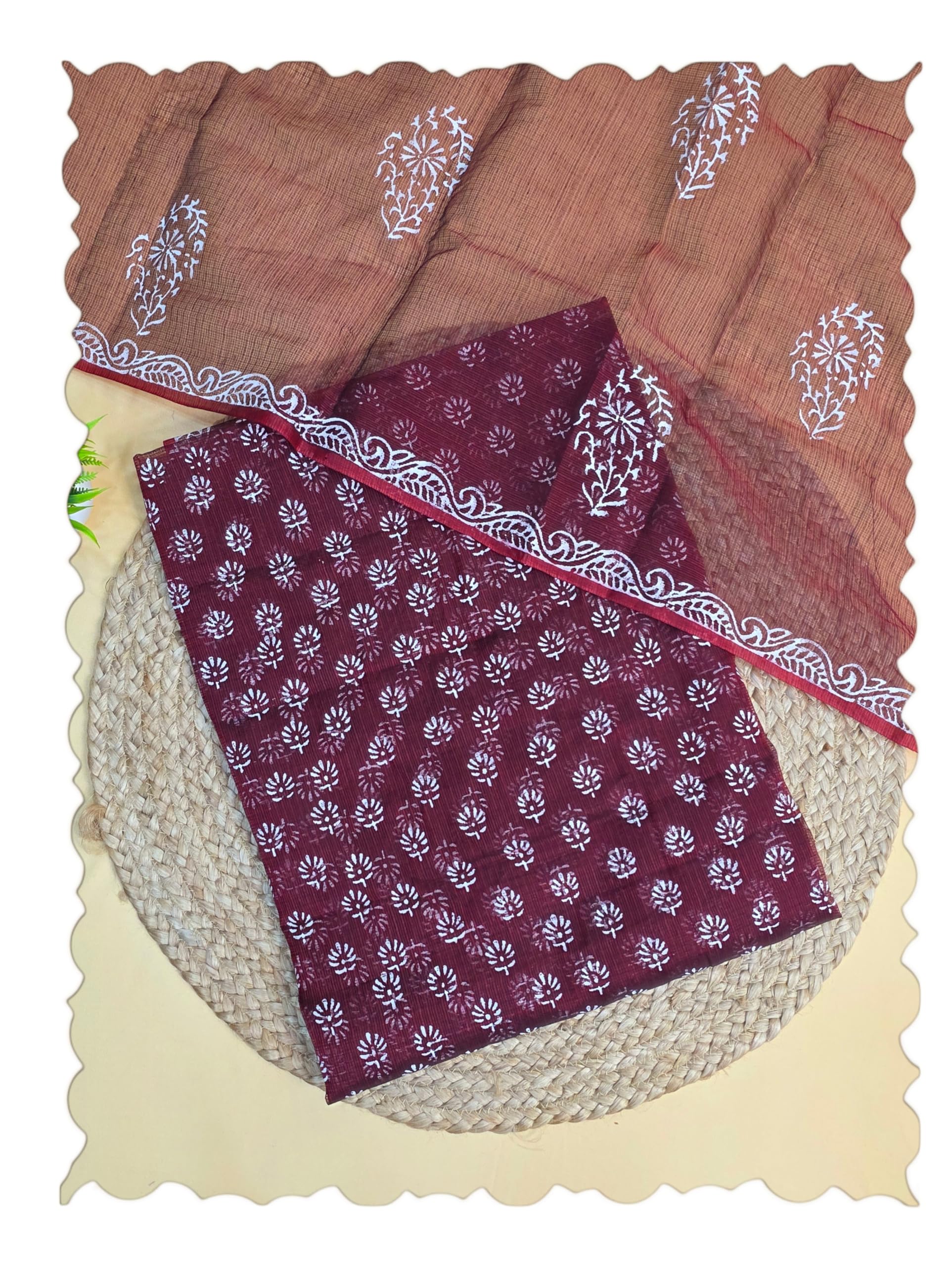Women's Kota Doria Hand Block Kadi Printed Suit Set 2.5 Meter Top & 2.5 Meter Dupatta Only Lightweight Kota Fabric Traditional Ethnic Wear No Bottom Included (Handloom Cloth Store) HCS42HBPS-picture-39