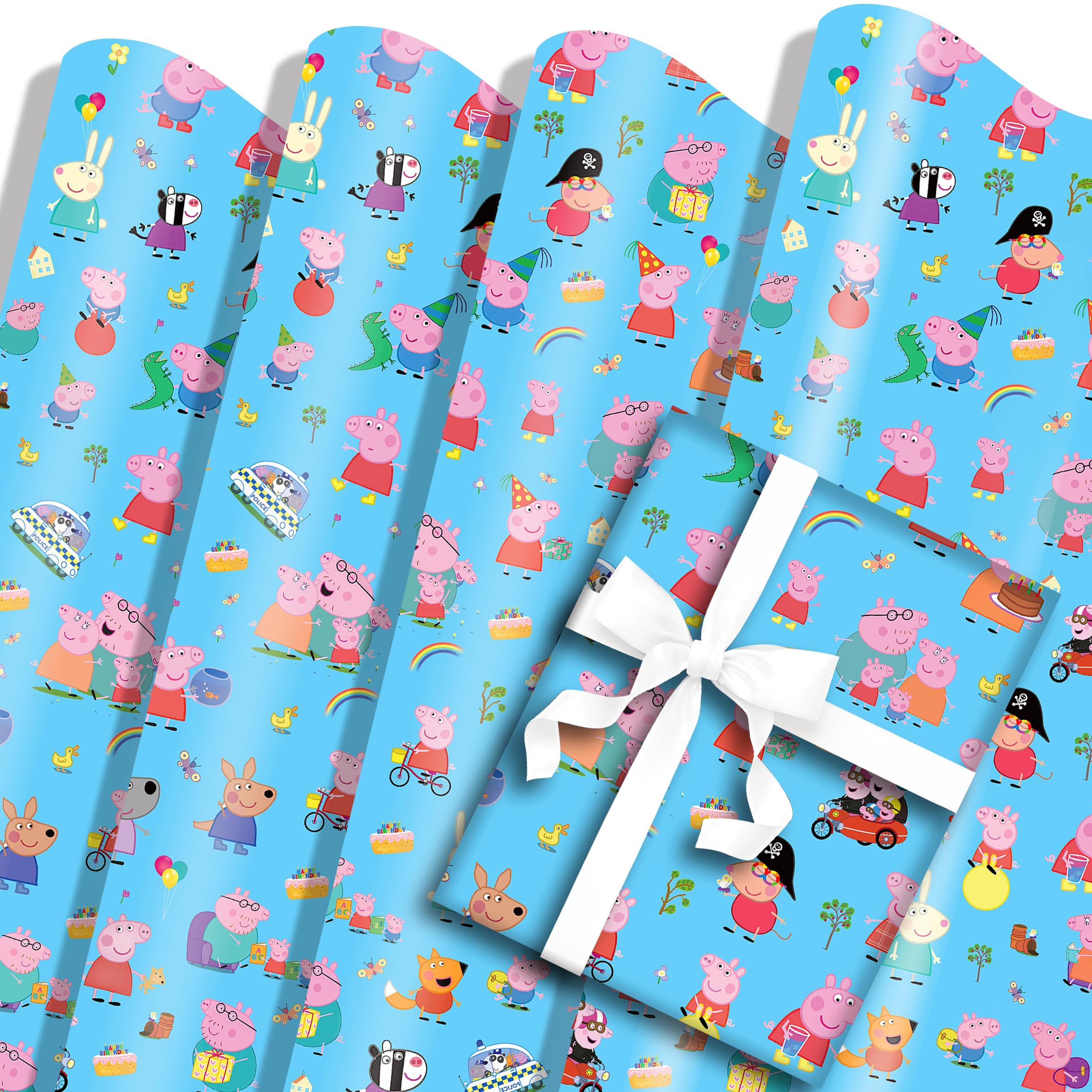 5 Pack Gift Wrapping Paper 51x75cm Peppa Kraft Paper Durable Gift Wrap Pack for Kids Birthday, Party Storage Festive Decoration
