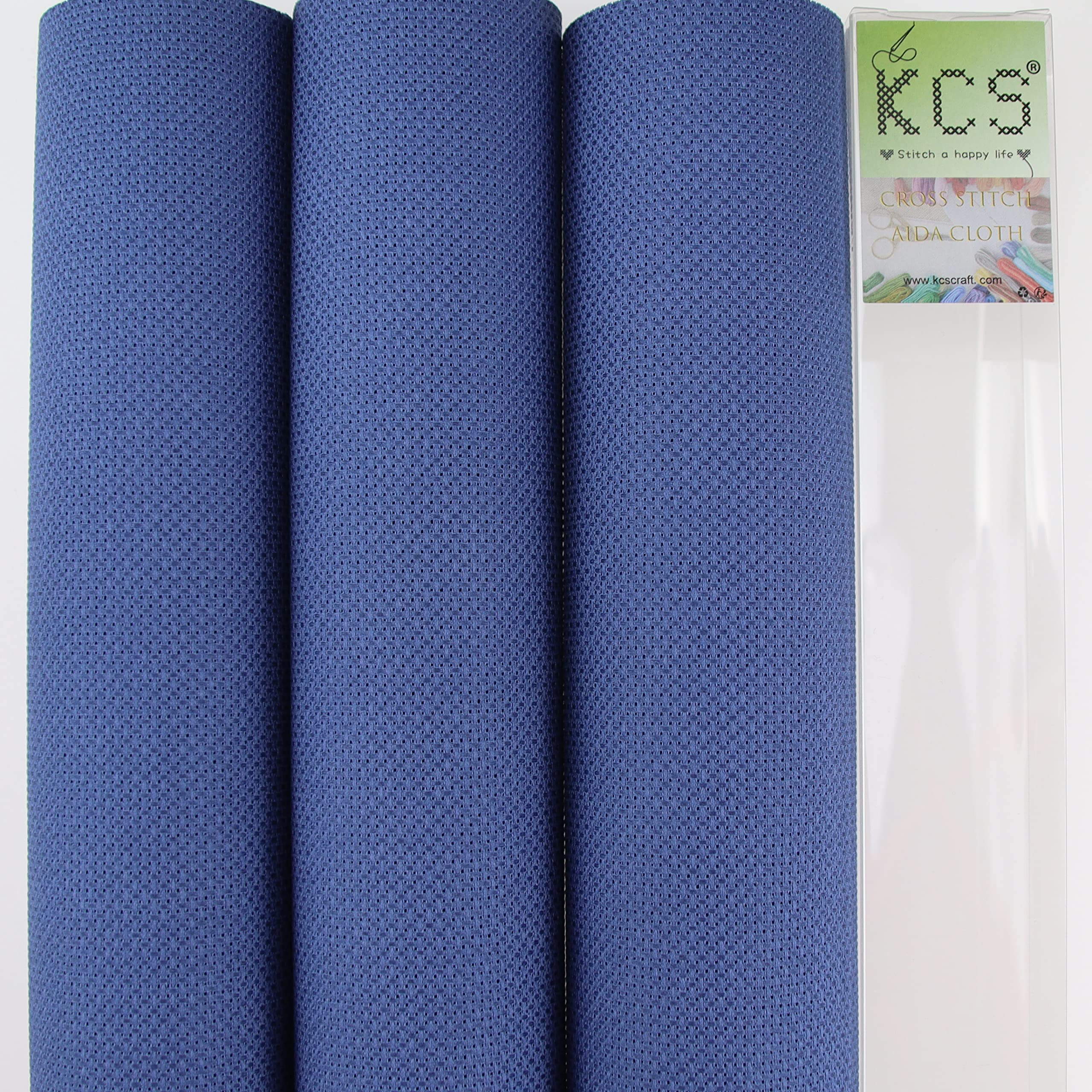 KCS 3 pc of 15" x 18" Counted Cross Stitch Cotton Aida Cloth Needlework Fabric,14CT,Jeans Blue