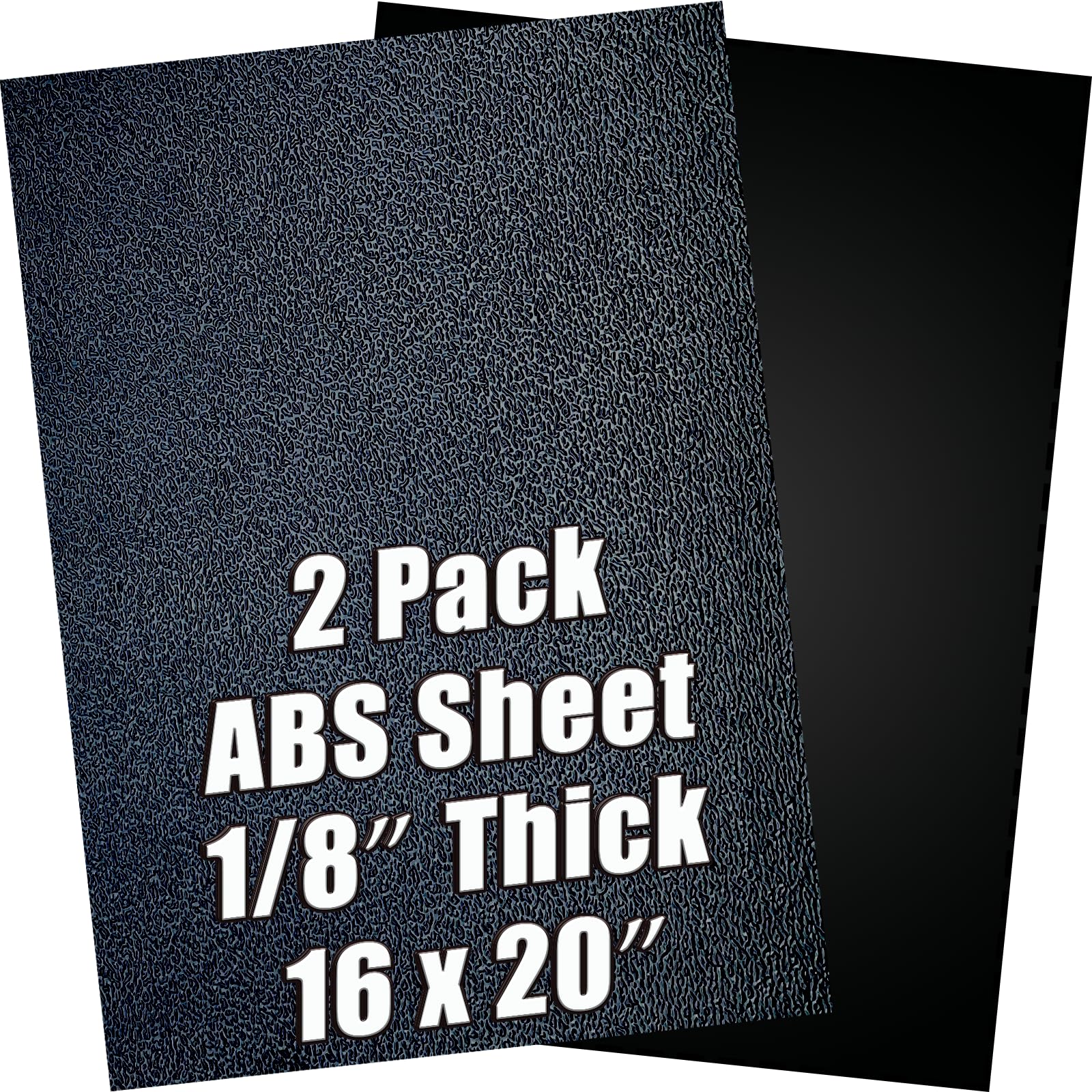 ABS Plastic Sheet 1/8 Inch Thick 16" x 20" (2-Pack)，Black Rigid Moldable Panel with Different Surfaces (Textured Front & Smooth Back) for Structural