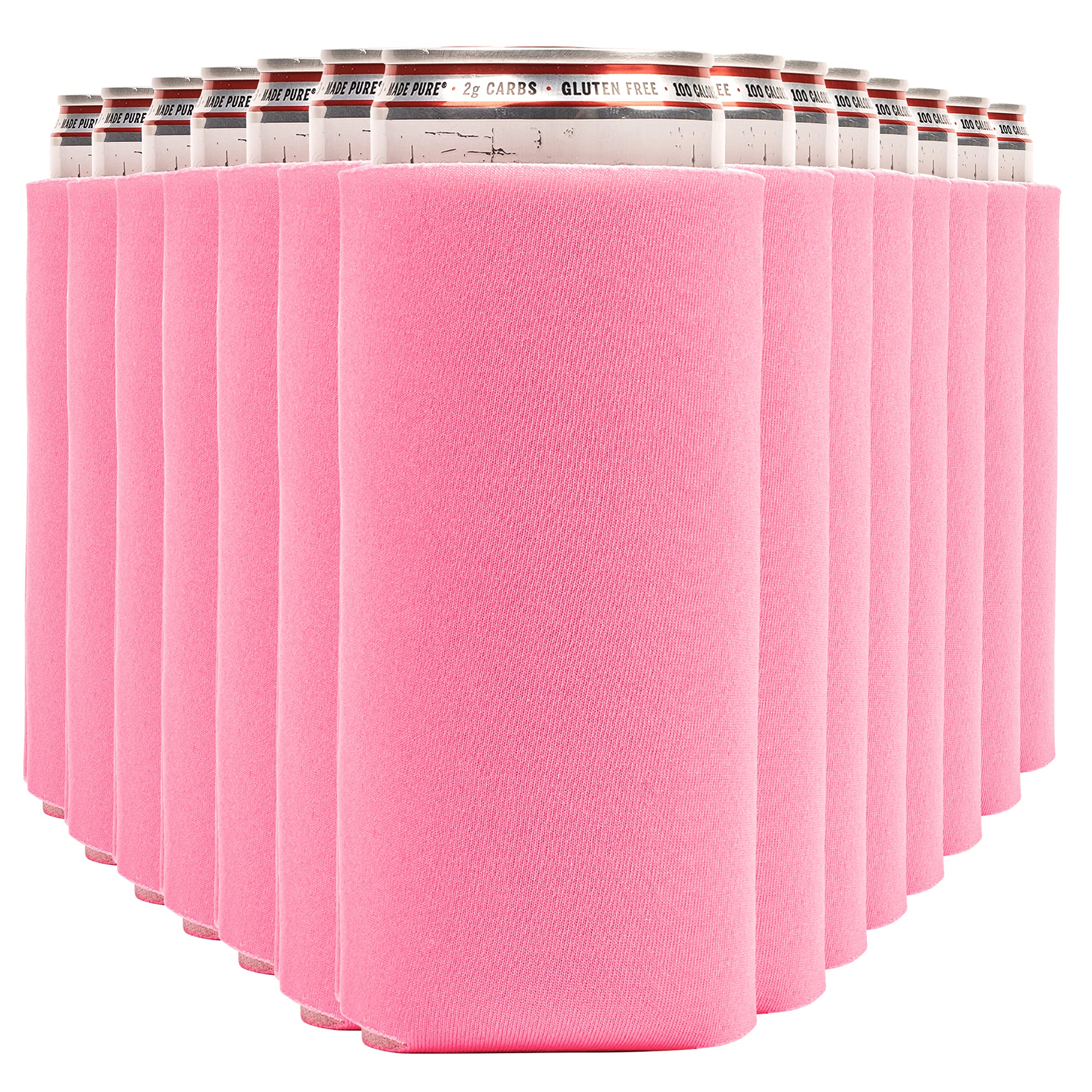 White Claw Seltzer & Slim Beer Cooler Sleeves (14-Pack) - Soft Insulated Slim Can Koolies for Tall Cans (Pink)