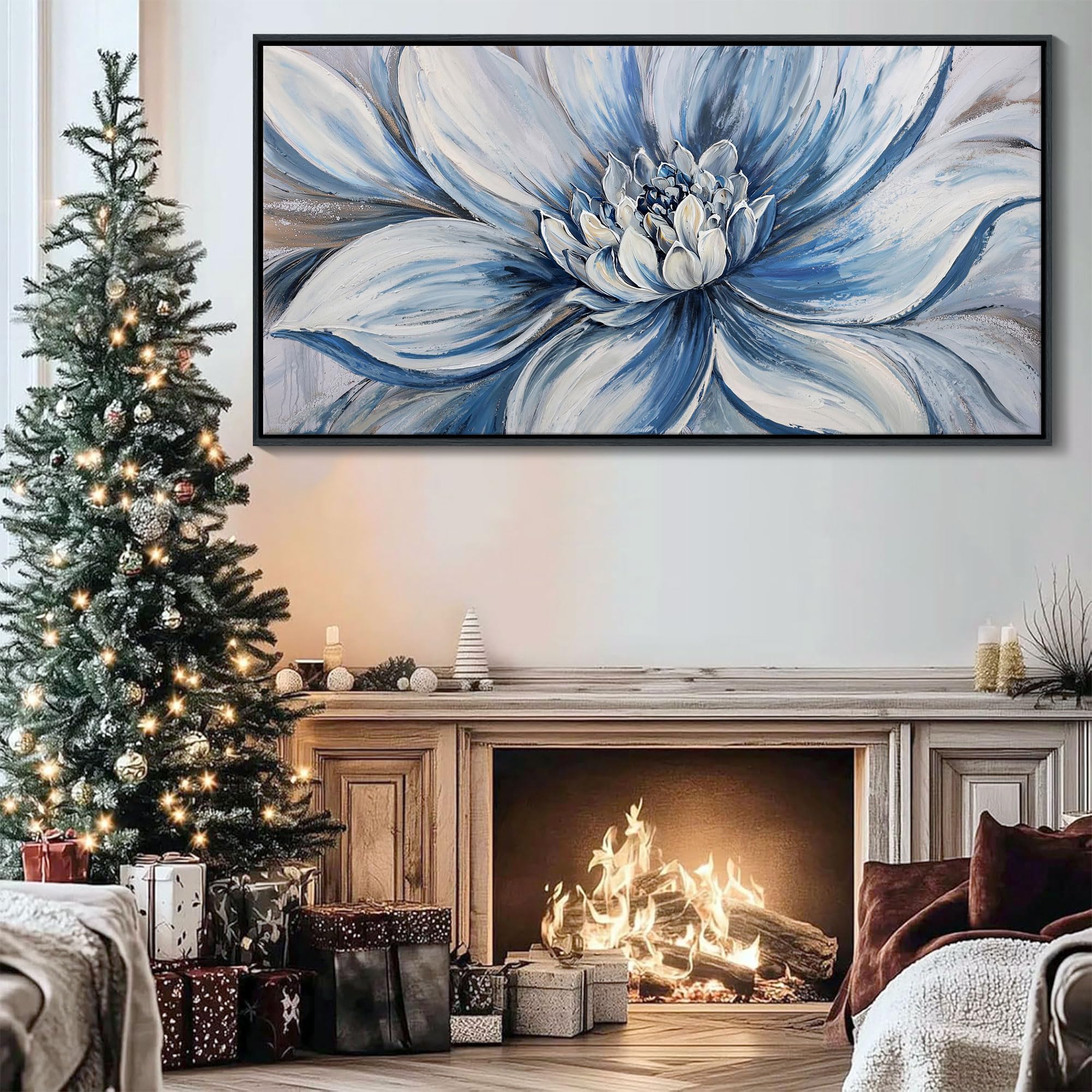 Amazon.com: Pogusmavi Blue Floral Wall Art for Living Room - Large
