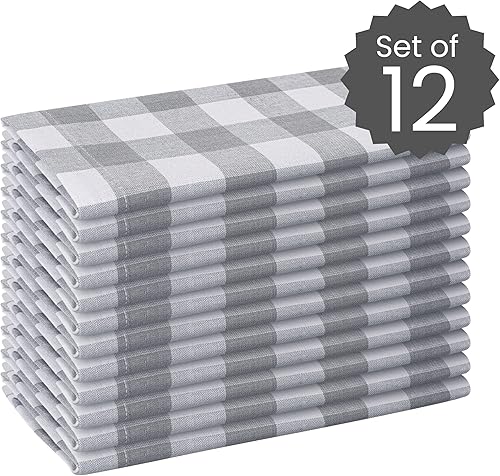Miniatura 2 de Cotton Clinic Juego de 12 servilletas de tela a cuadros 100% algodón de 20 x 20 pulgadas, suaves, duraderas, lavables, ideales para eventos, bodas,