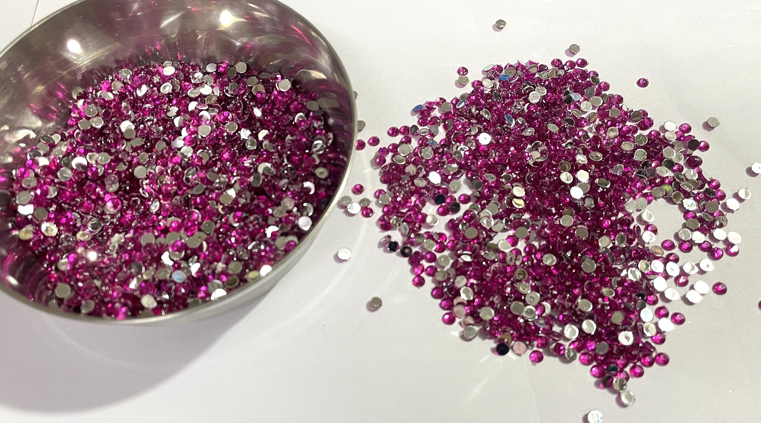 OMX 4mm Round Resin/Chandla/Resin Rhinestone Stones, for Jewellery Making kit Art and Crafts Materials, Also Known as Kundan Stone, (50 Gram, 5000 Pc Approx, Fushia Pink)-image-10