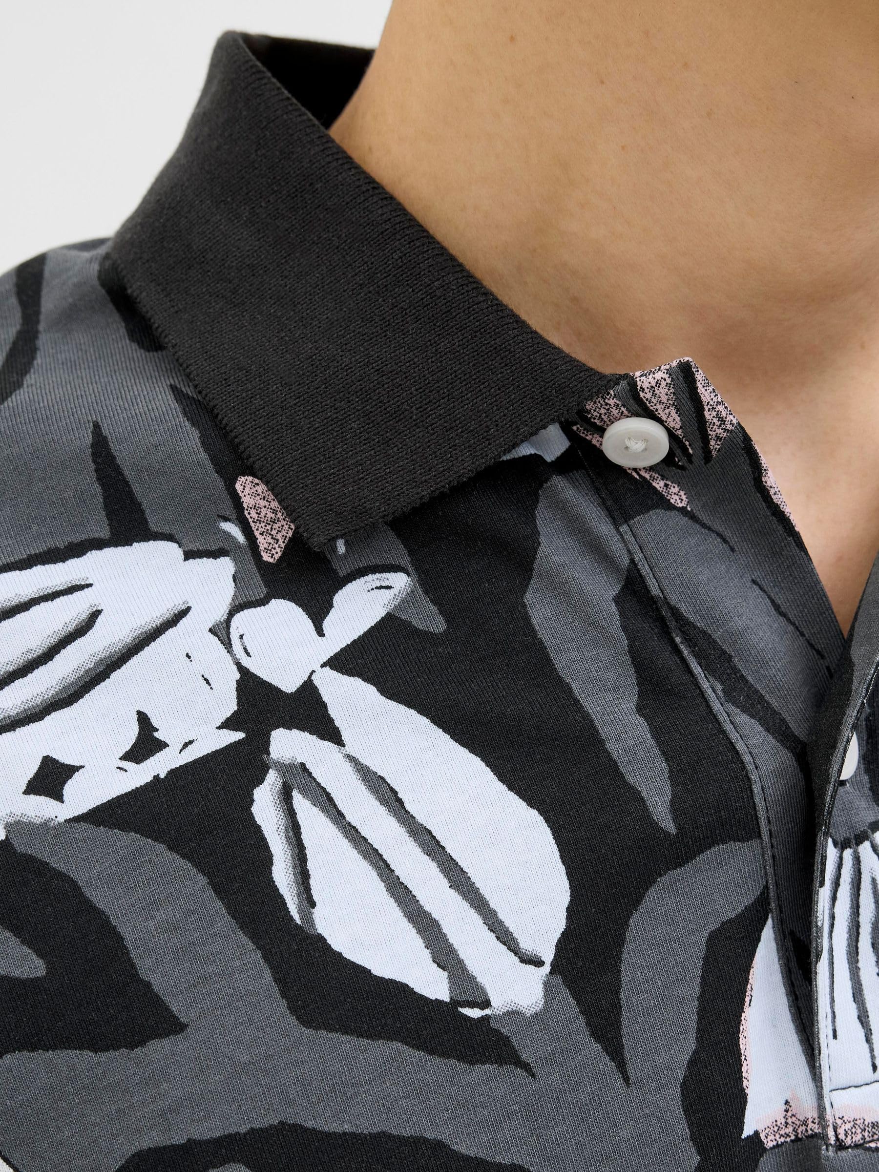 JACK & JONES Joralmeria AOP Polo Ss męskie, czarny, M