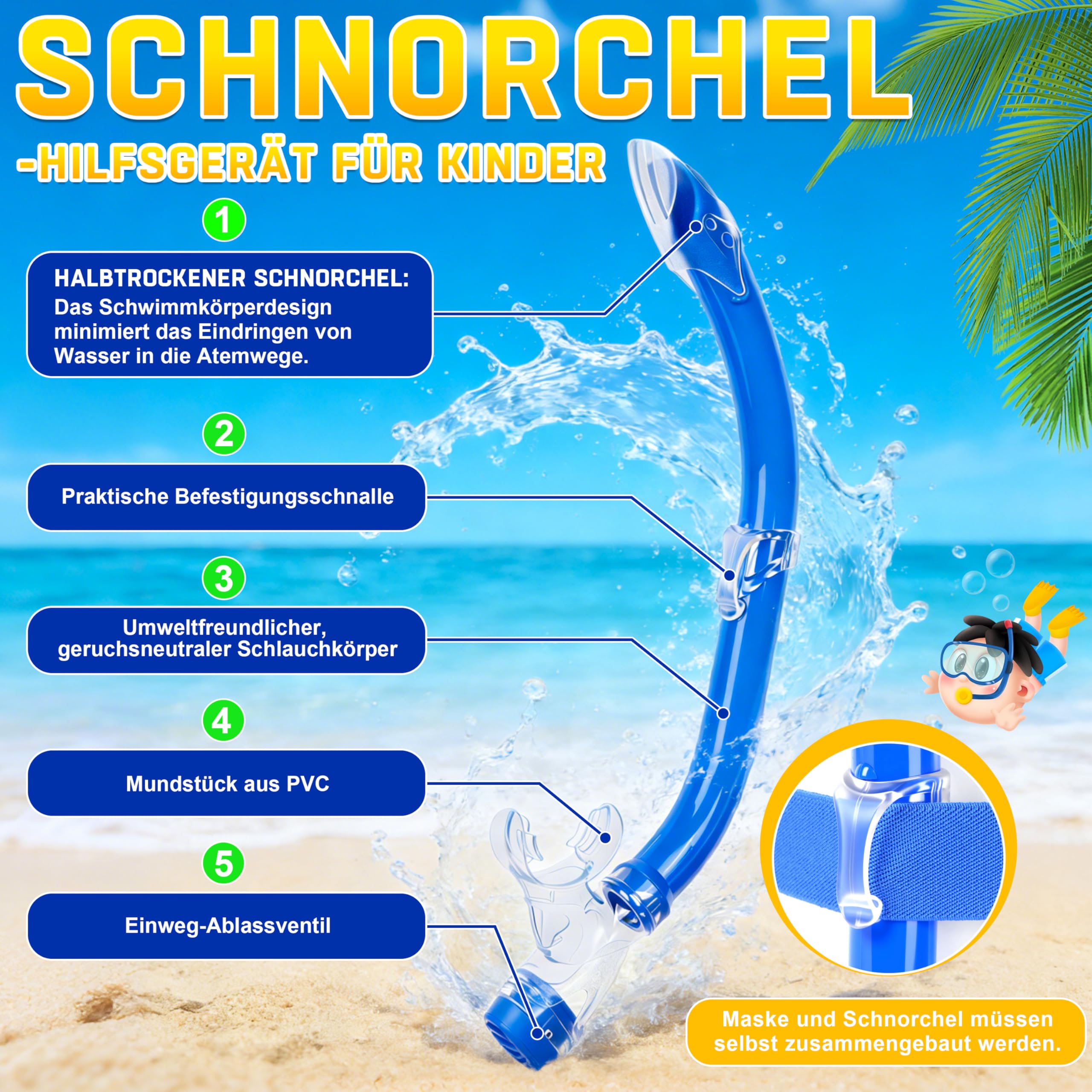 IEEILULU Schnorchelset Kinder mit Nasenabdeckung Anti Nebel Anti-Leck Tauchmaske 180°Panorama HD, In Vier Farben Erhältlich, Sommer