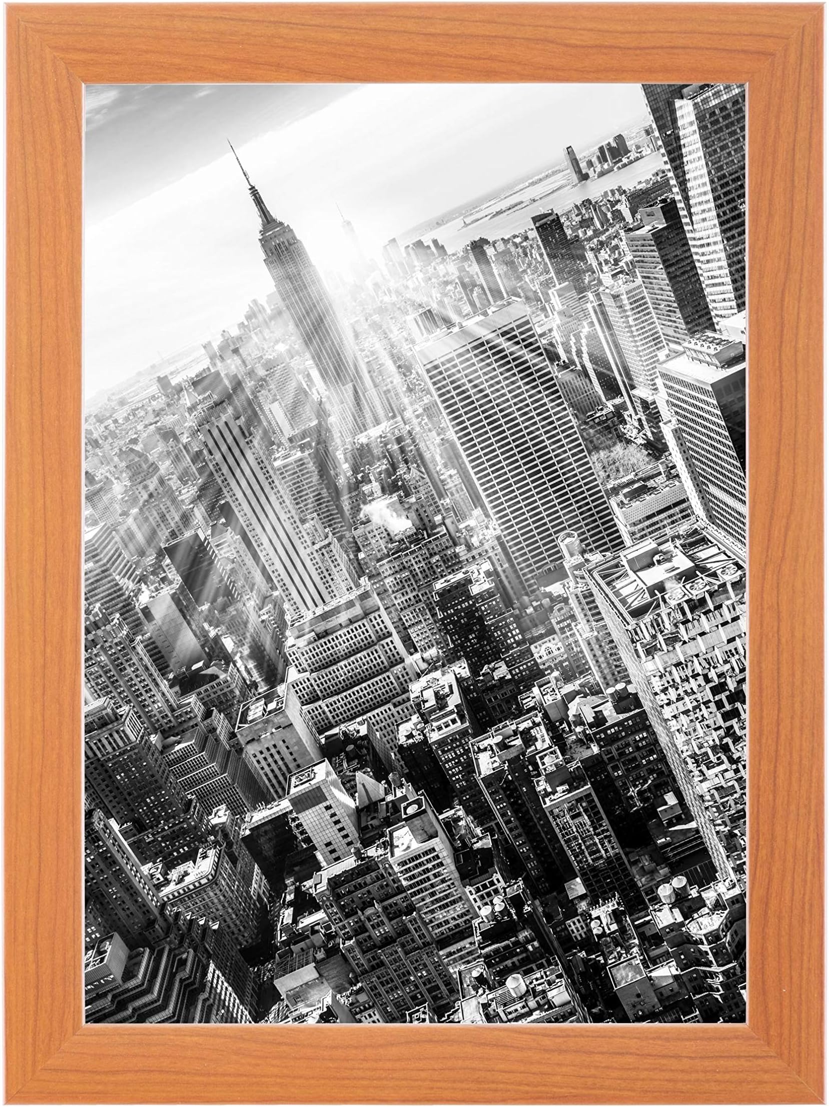 FRAMO35 47x33 cm picture frame made to measure, color: Cherry Tree, Handmade MDF frame with break resistant anti-reflex artificial glass pane and MDF-Wood back; frame width: 35 mm