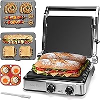 Baker's Friend 4-Slice Panini Press Grill: 180° Open, Dual-Zone Heating, Non-Stick Plates for Sandwiches, Pancakes & More