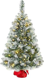 Yaheetech 3ft Artificial Christmas Tree Prelit Frosted Tabletop Mini Snow Flocked Xmas Tree Holiday Decorations for Home/Office 1Pack