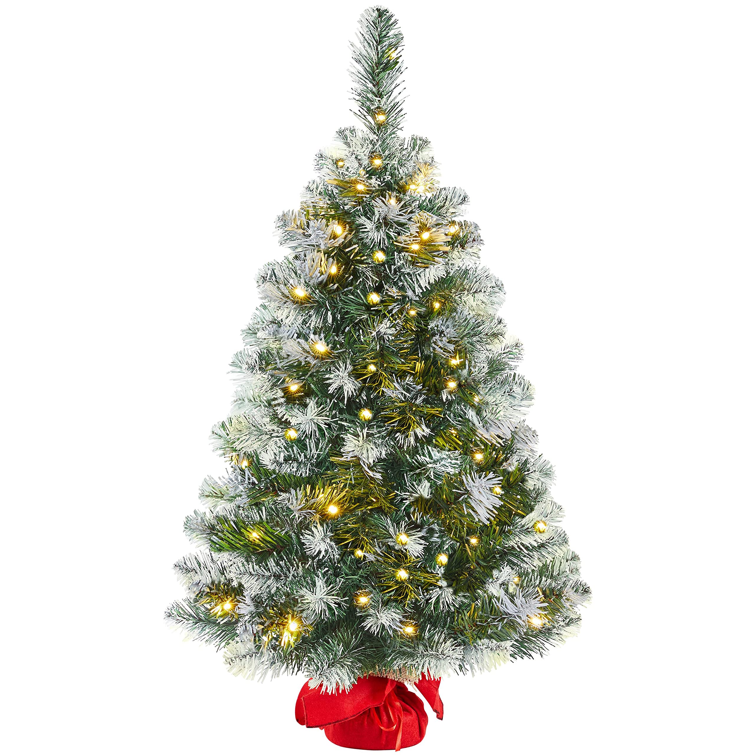 Yaheetech 3ft/90cm Prelit Frosted Tabletop Mini Artificial Christmas Tree Snow Flocked Xmas Holiday Decorations for Home/Office, 1 Pack