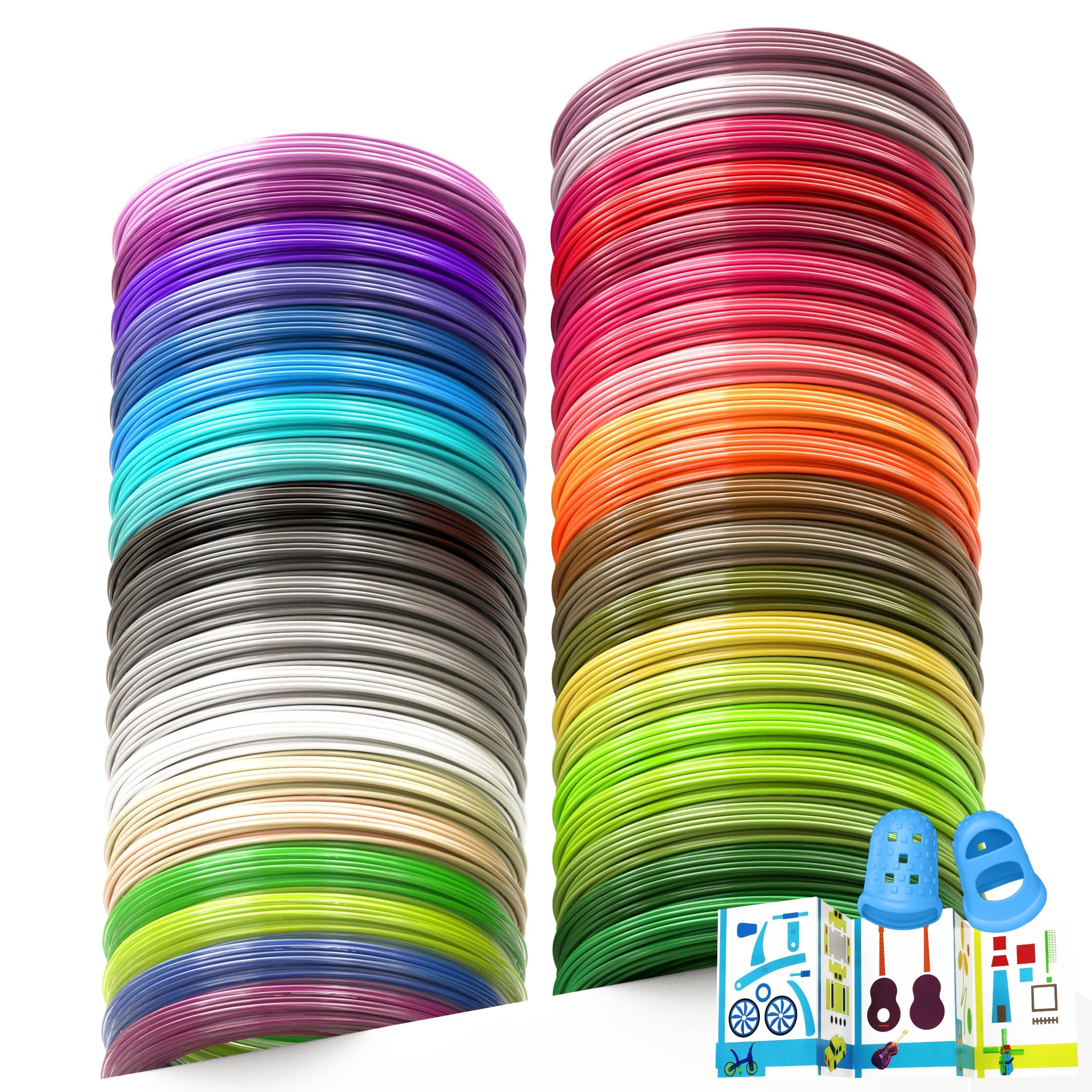 Filamentos Lapiz 3D PLA,40 Colores,5M Cada Uno,Total 200M,Filamento Boligrafo con Dedos de Silicona y Plantilla, 1,75 mm 3D Filamento PLA para Bolígrafo 3D son Adecuados para MYNT3D,SCRIB3D
