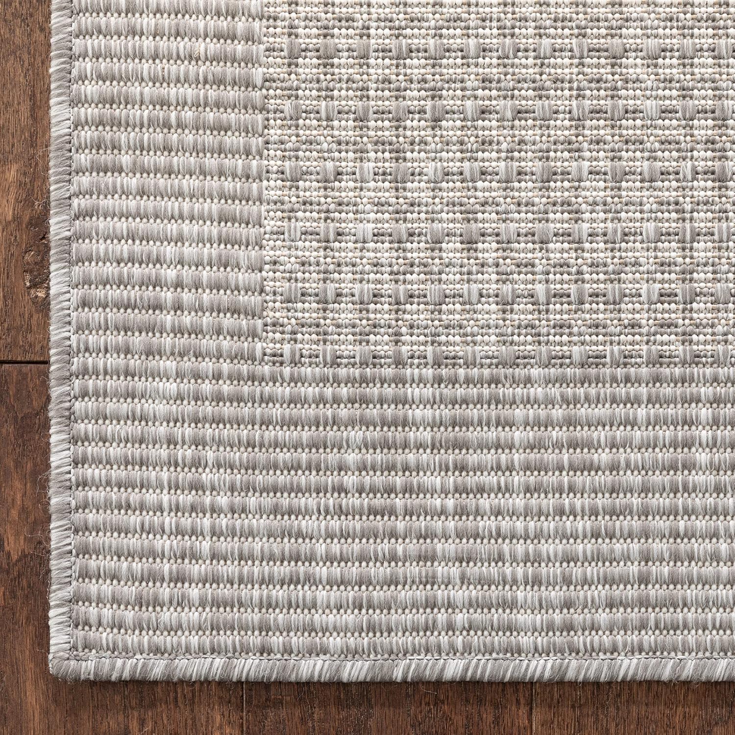 Well Woven Odin Geometric Grey Ivory Indoor/Outdoor Flat-Weave Design, Weather-Resistant, Easy-Care, for Patio, Deck, Porch, Living Room Area Rug 5x7-5x8 (5'3" x 7'3")