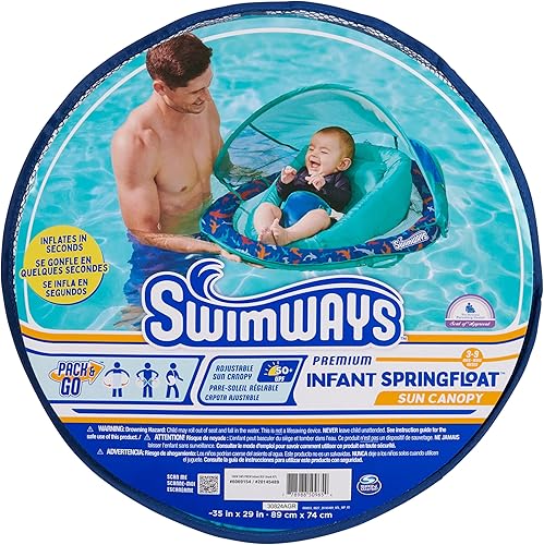 Miniatura 7 de Swimways Flotador de primavera para bebés, flotador de piscina para bebés con toldo y protección UPF y accesorios de piscina para niños de 3 a 9
