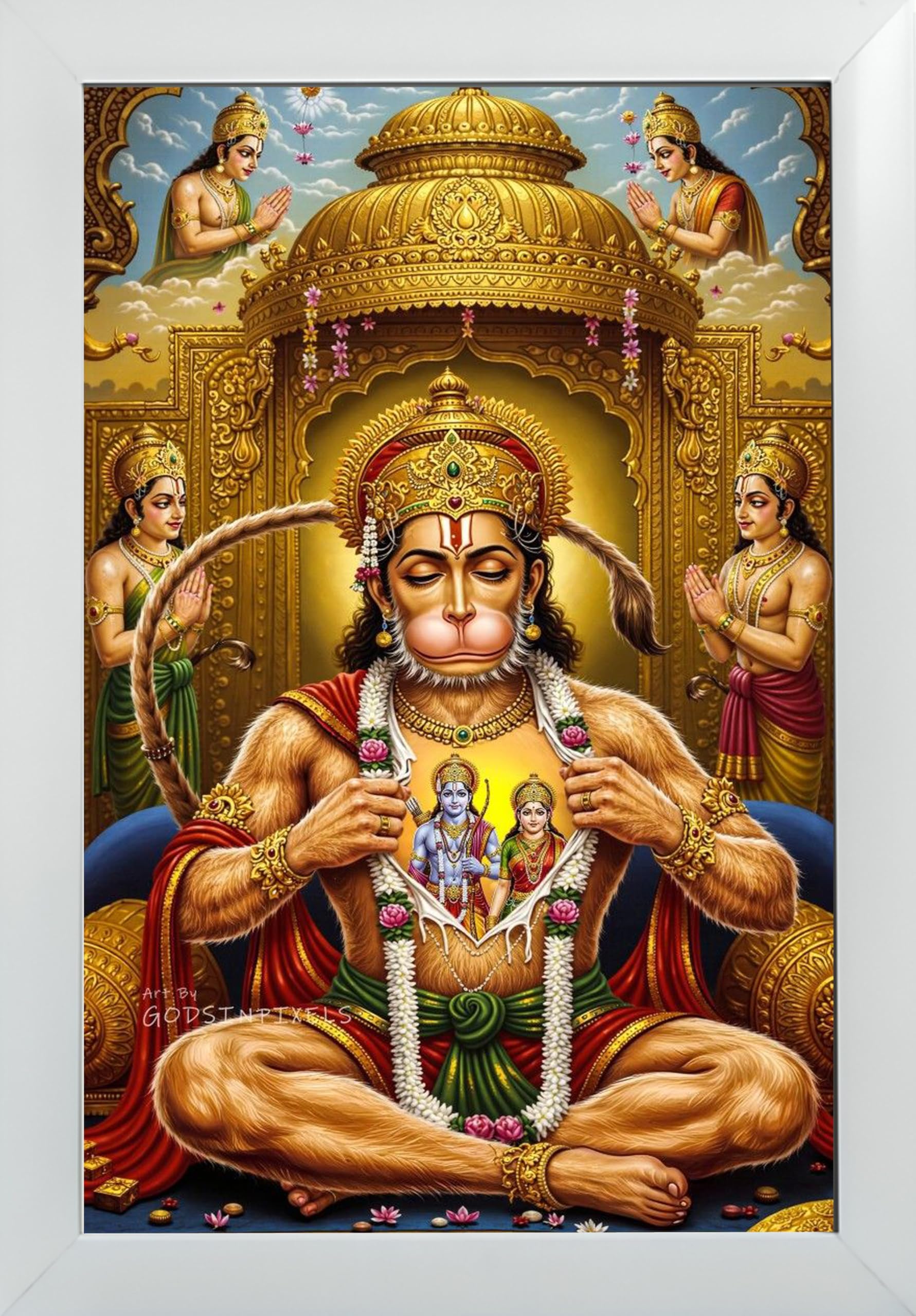 Nish Art Frames Bajrangbali (Hanuman Ji) Photo Frame – Divine Wall Art for Home Temple, Office &