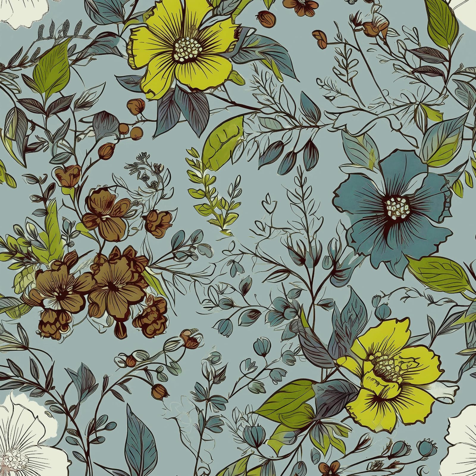 Papier peint floral foncé vintage bleu 44,5x300cm adhésif