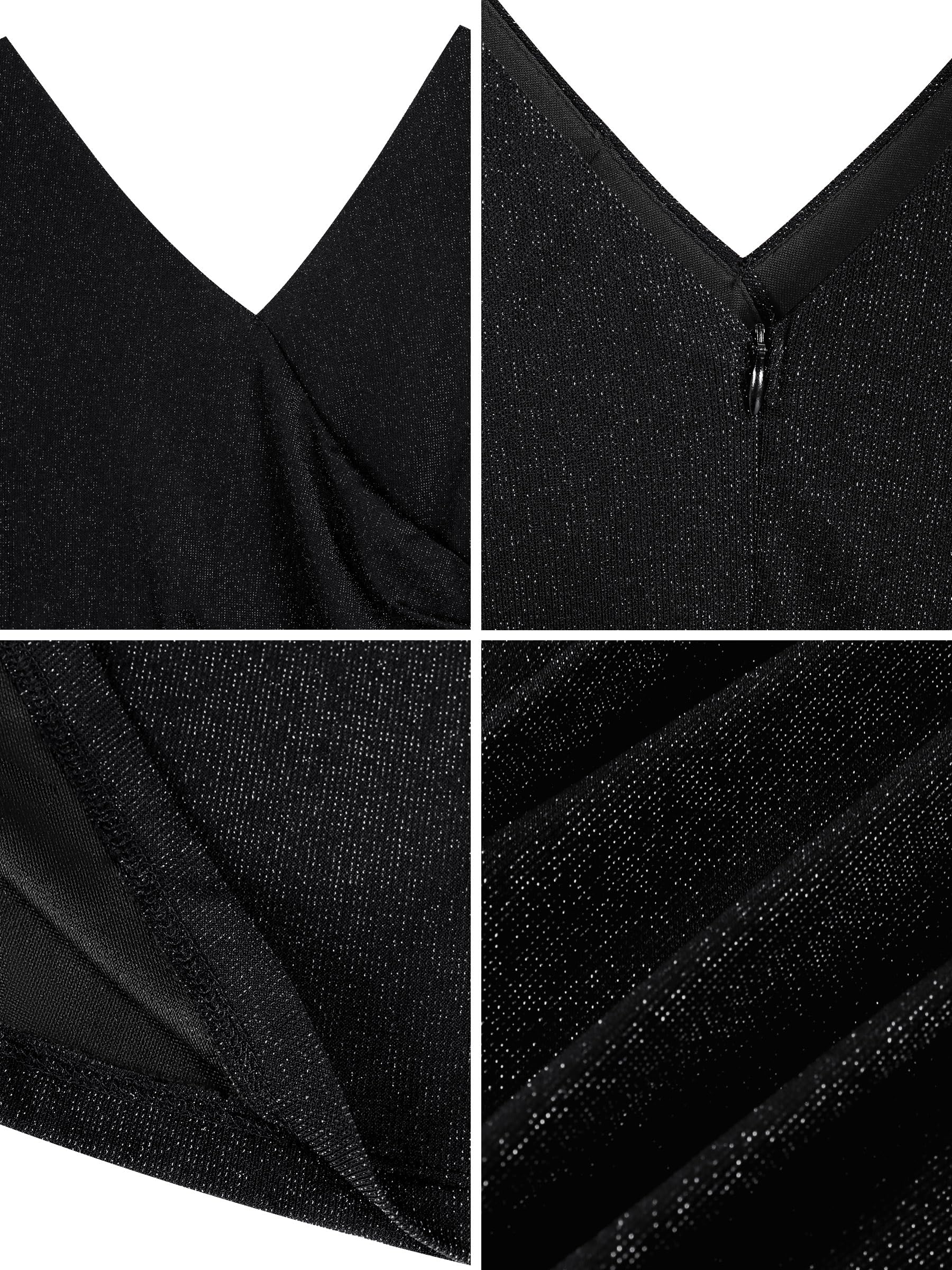 Missufe Abito da donna, elegante, da sera, da cocktail, da ballo, con scollo a V, con spacco