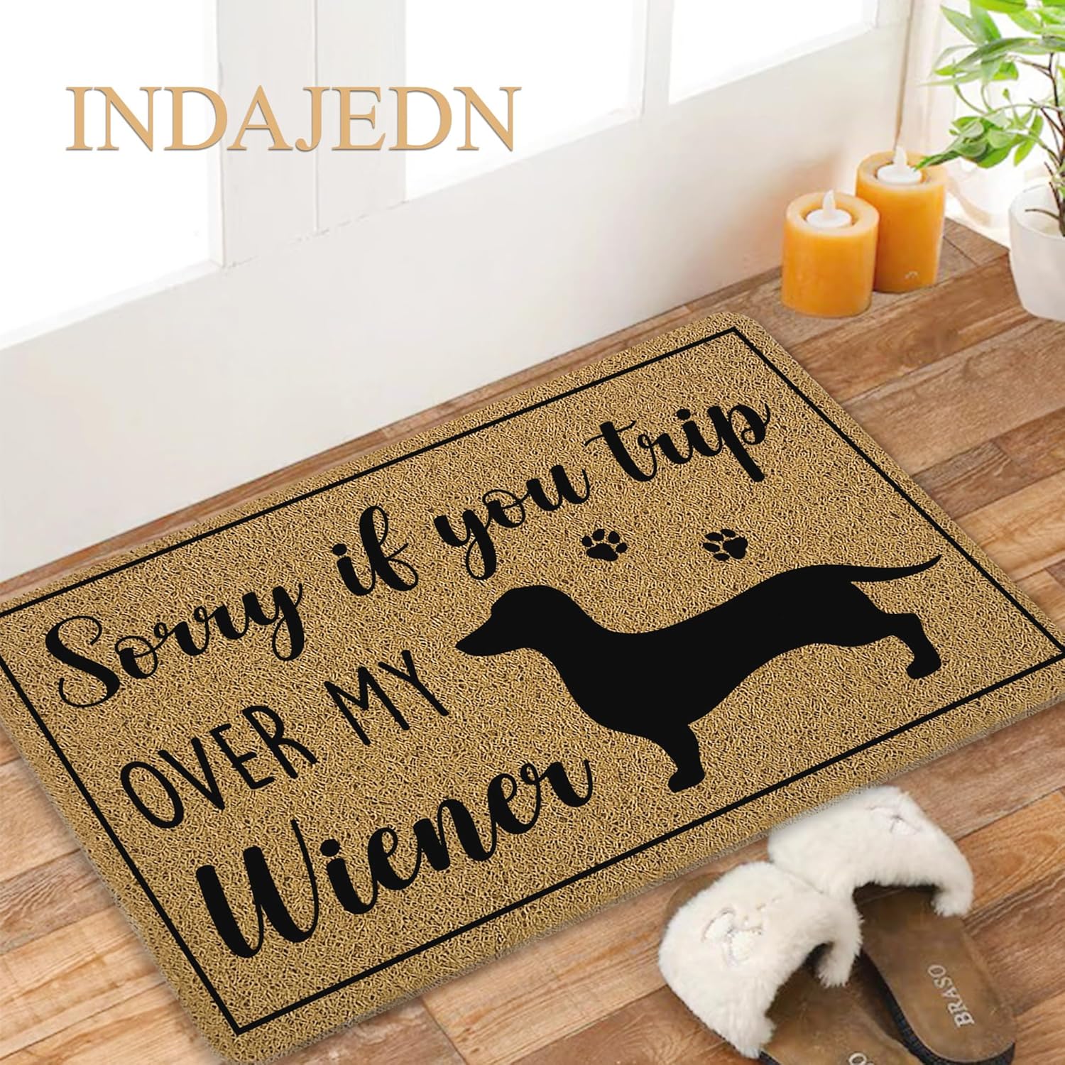 Funny Dachshund Gifts Door Mat 18x30 Inch, Weiner Dachshund Dog Doormat, Don't Trip Over My Wiener Welcome Mats for Front Door Porch Outside Inside Outdoor Indoor Entrance.