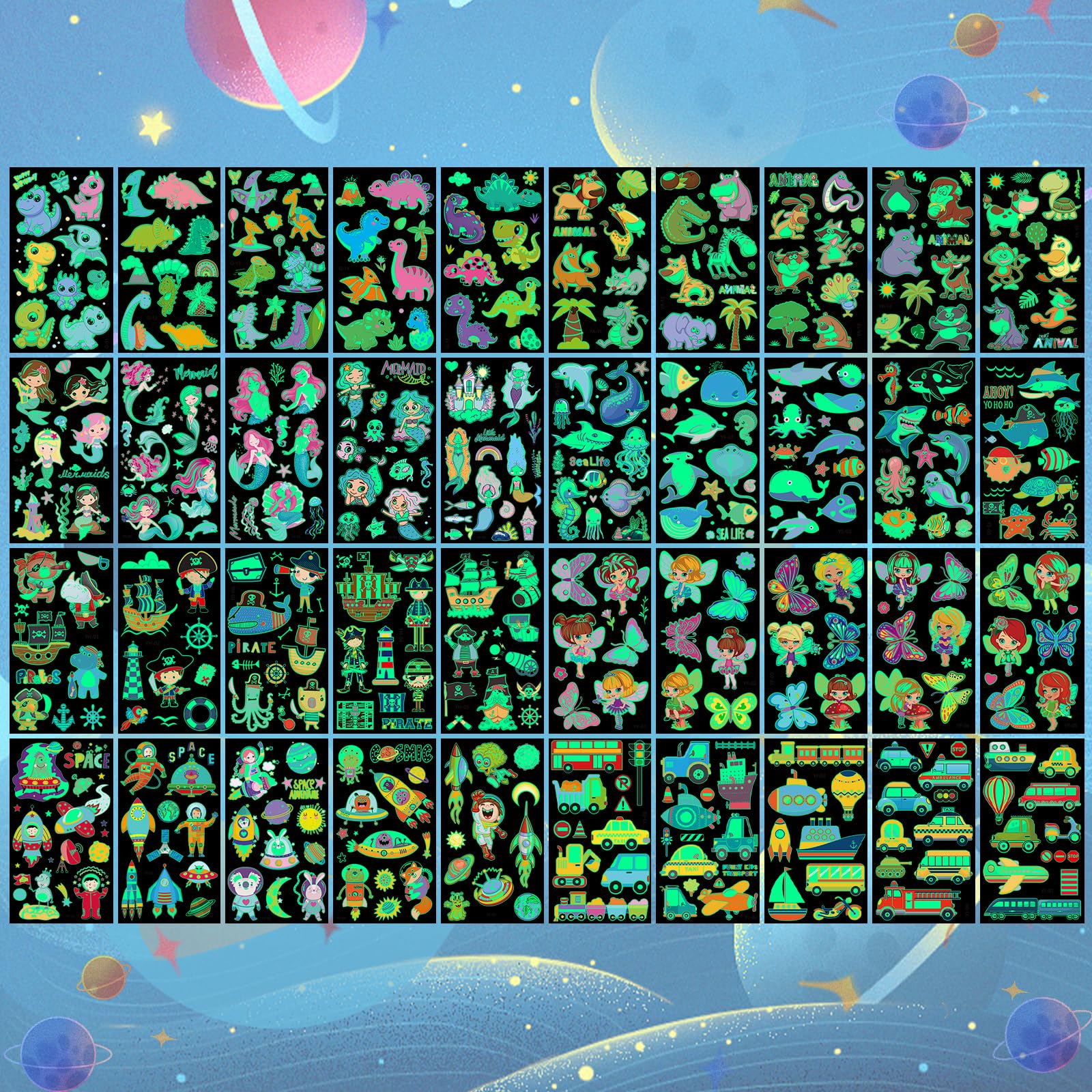 Jewan 540 (40 Fogli) Tatuaggi Per Bambini, Luminous Tatuaggi Temporanei, Tatuaggi Finti, Tatuaggi Bambina Ragazzi, Tatuaggi Bambini Tatuaggi Temporanei Bambini per Regalini Fine Festa Compleanno