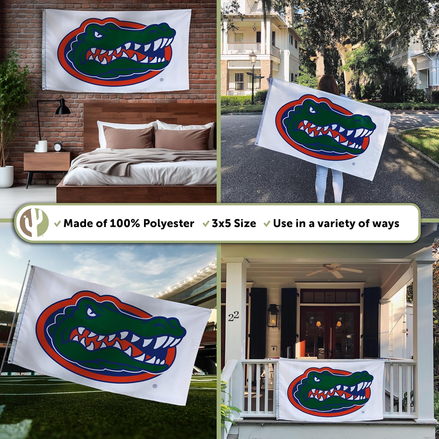 Desert Cactus University of Florida 100% Polyester Indoor Outdoor 3x5 feet Banner UF Gators (Flag H) - Image 3