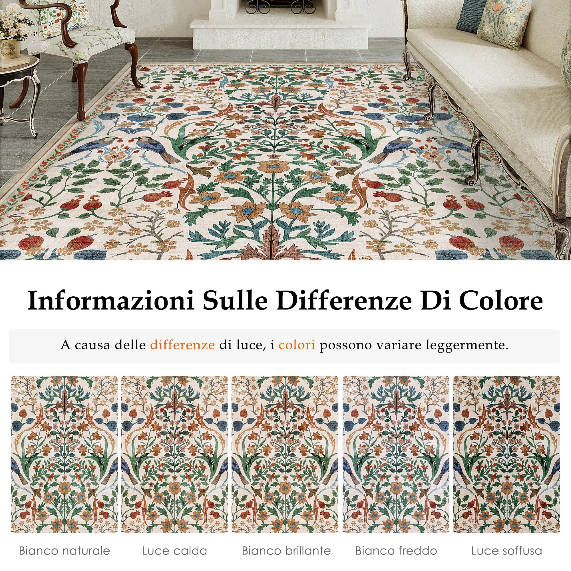 PureCozy Tappeto Corridoio 60x240cm Floreale Pelo Corto Antiscivolo Morbido Retro Lavabile Tappeti per Cucina Corridoio Piedi Del Letto Camera Da Letto Salotto Beige Rug