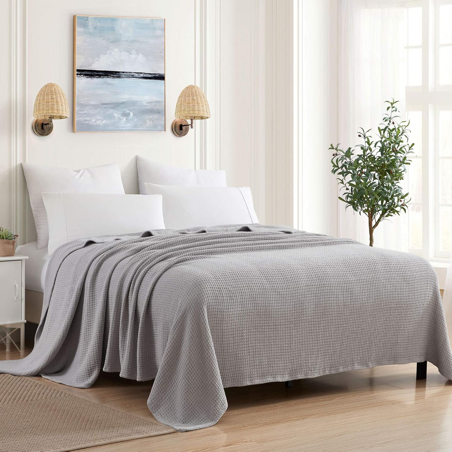 Sweet Home Collection 100% Fine Cotton Blanket Luxurious Weave Stylish Design Soft and Comfortable All Season Warmth, King, Silver (Pack of 1)