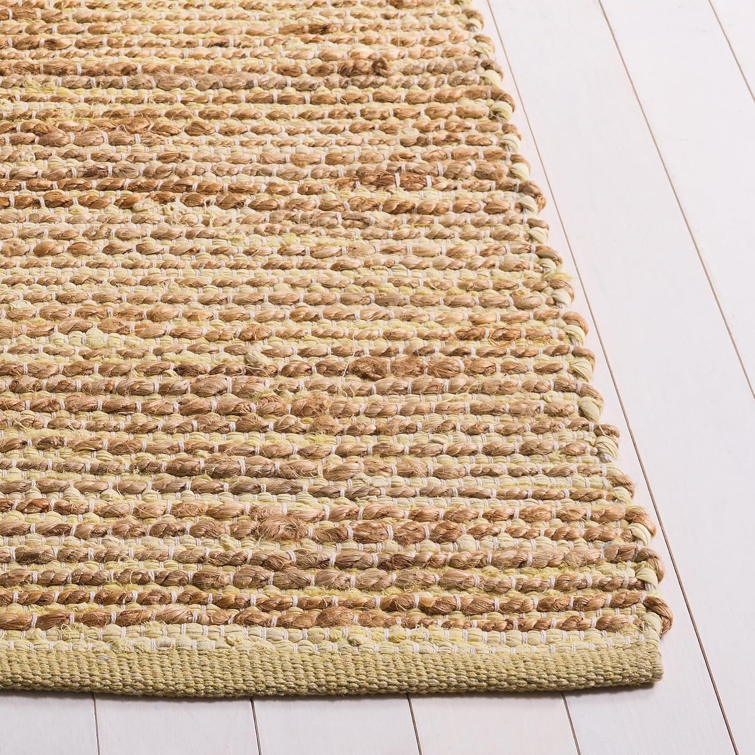 SAFAVIEH Area Rug 8x10 - Cape Cod Collection - Large - Yellow & Natural, Handmade Jute & Cotton, Ideal for Living Room, Bedroom, Dining Space (CAP236C)